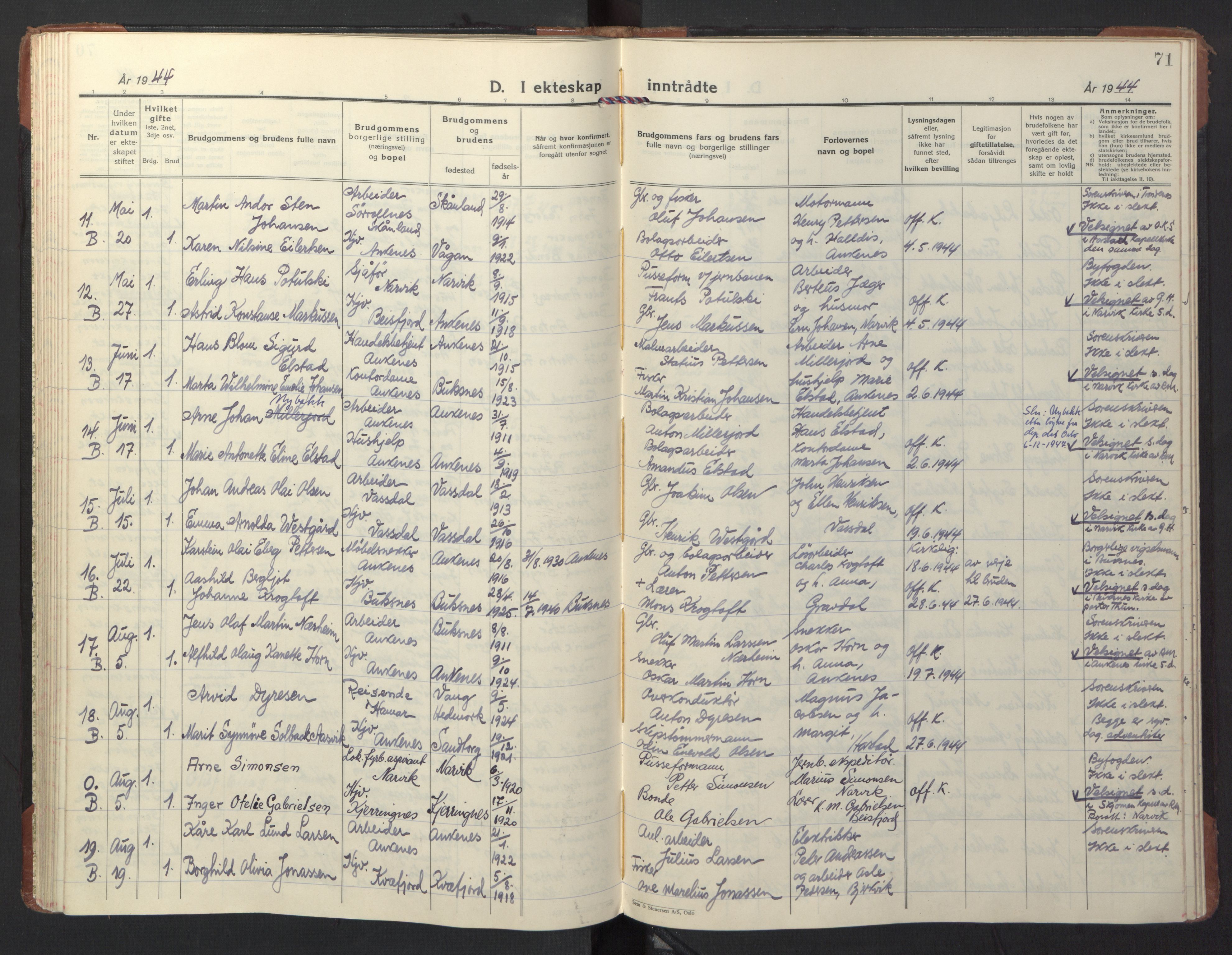 Ministerialprotokoller, klokkerbøker og fødselsregistre - Nordland, AV/SAT-A-1459/866/L0948: Parish register (official) no. 866A11, 1929-1949, p. 71