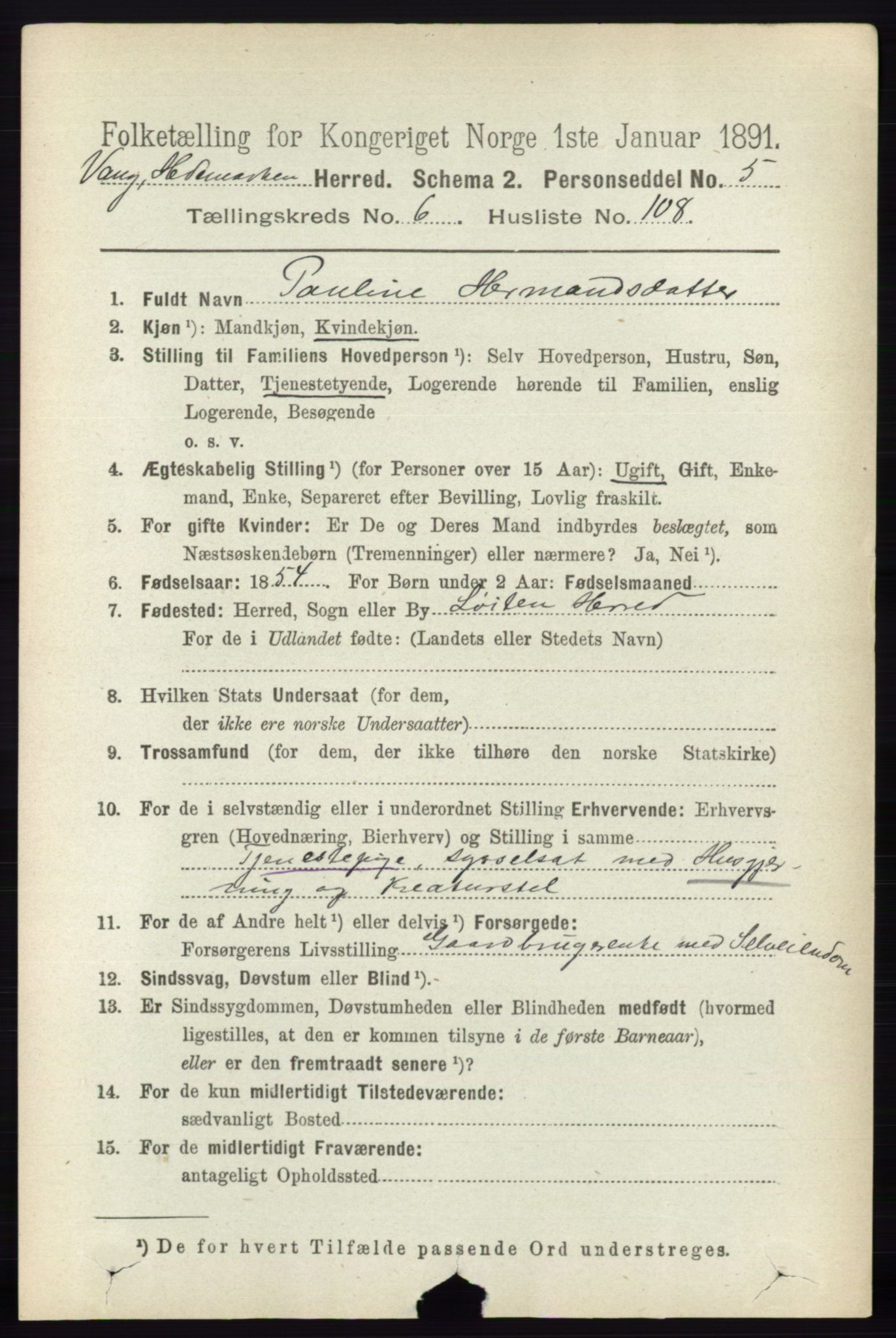 RA, 1891 census for 0414 Vang, 1891, p. 4912