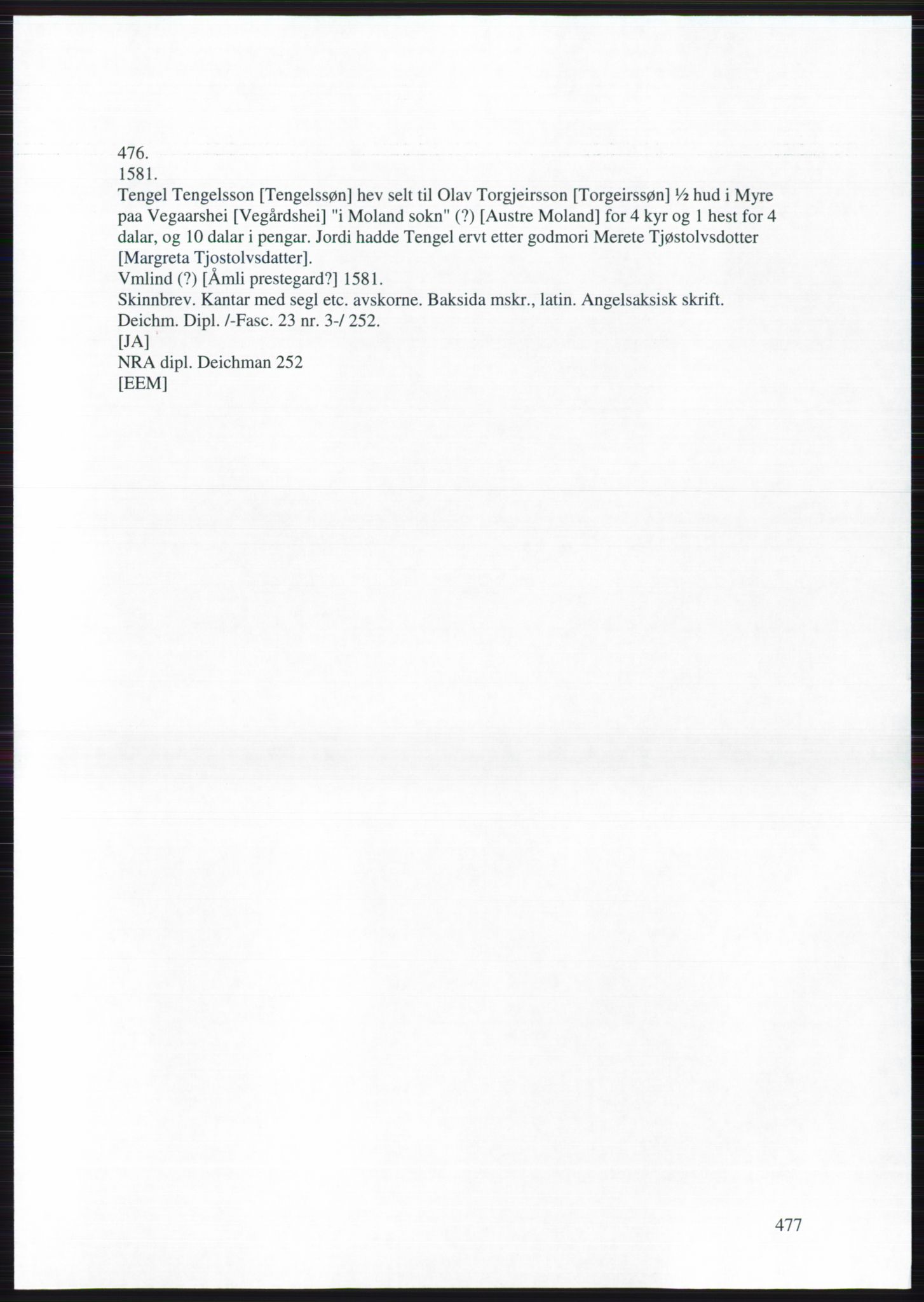 Riksarkivets diplomsamling, AV/RA-EA-5965, 1572-1581, p. 477