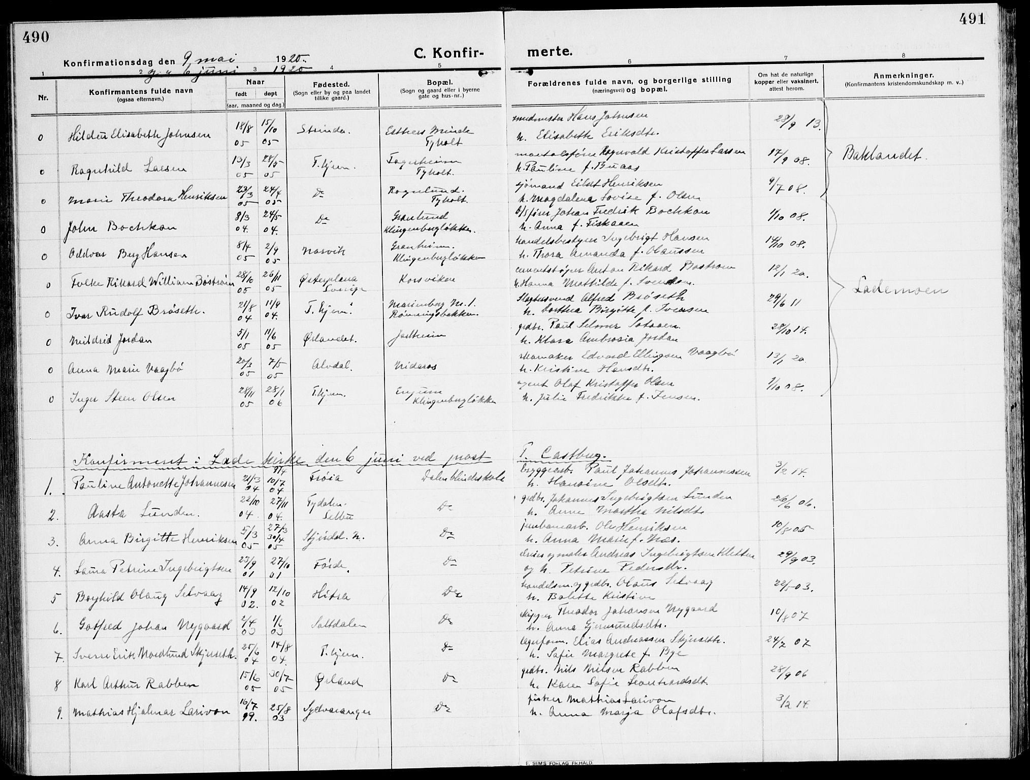 Ministerialprotokoller, klokkerbøker og fødselsregistre - Sør-Trøndelag, SAT/A-1456/607/L0321: Parish register (official) no. 607A05, 1916-1935, p. 490-491