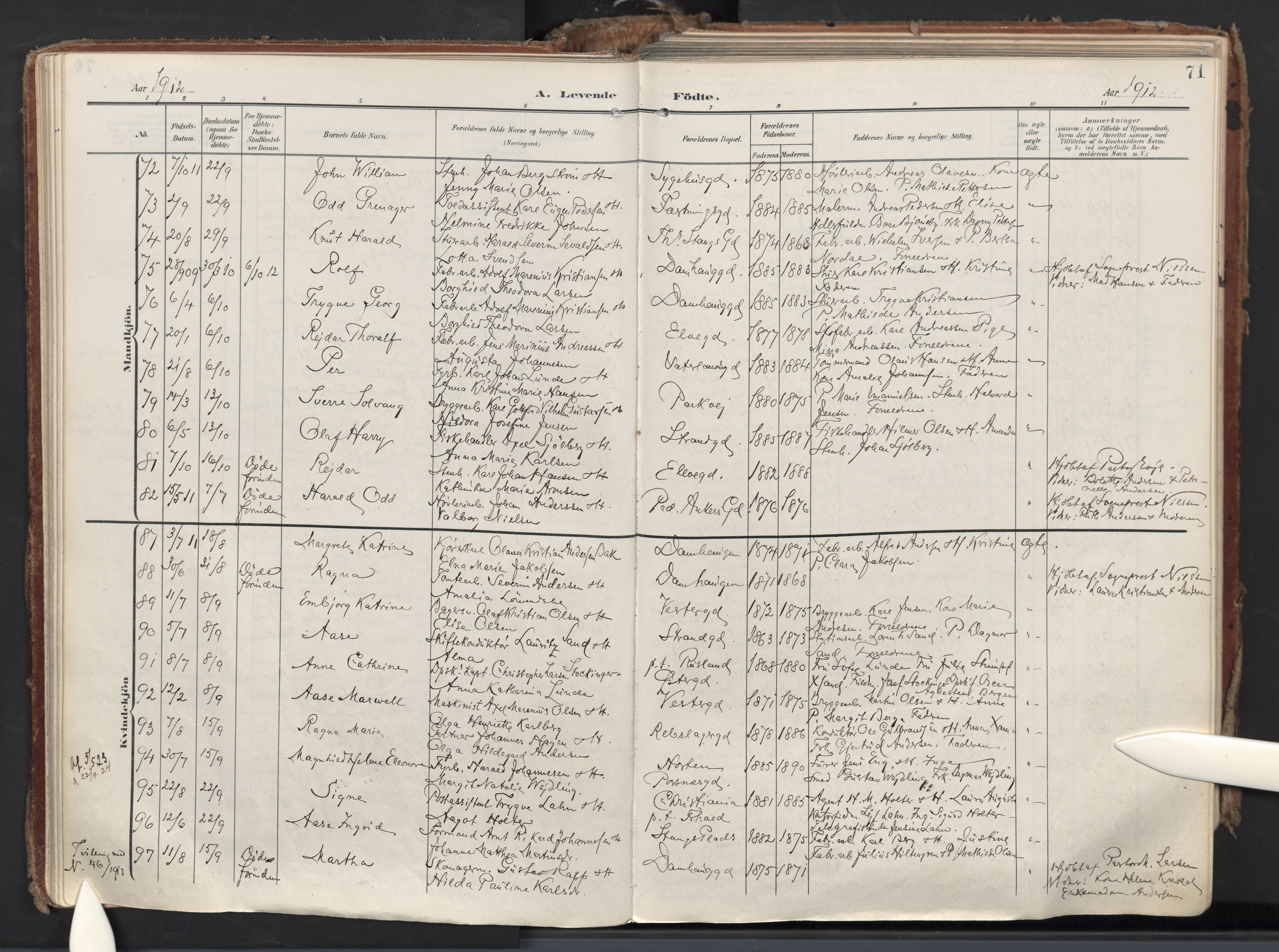Halden prestekontor Kirkebøker, AV/SAO-A-10909/F/Fa/L0015: Parish register (official) no. I 15, 1907-1925, p. 71