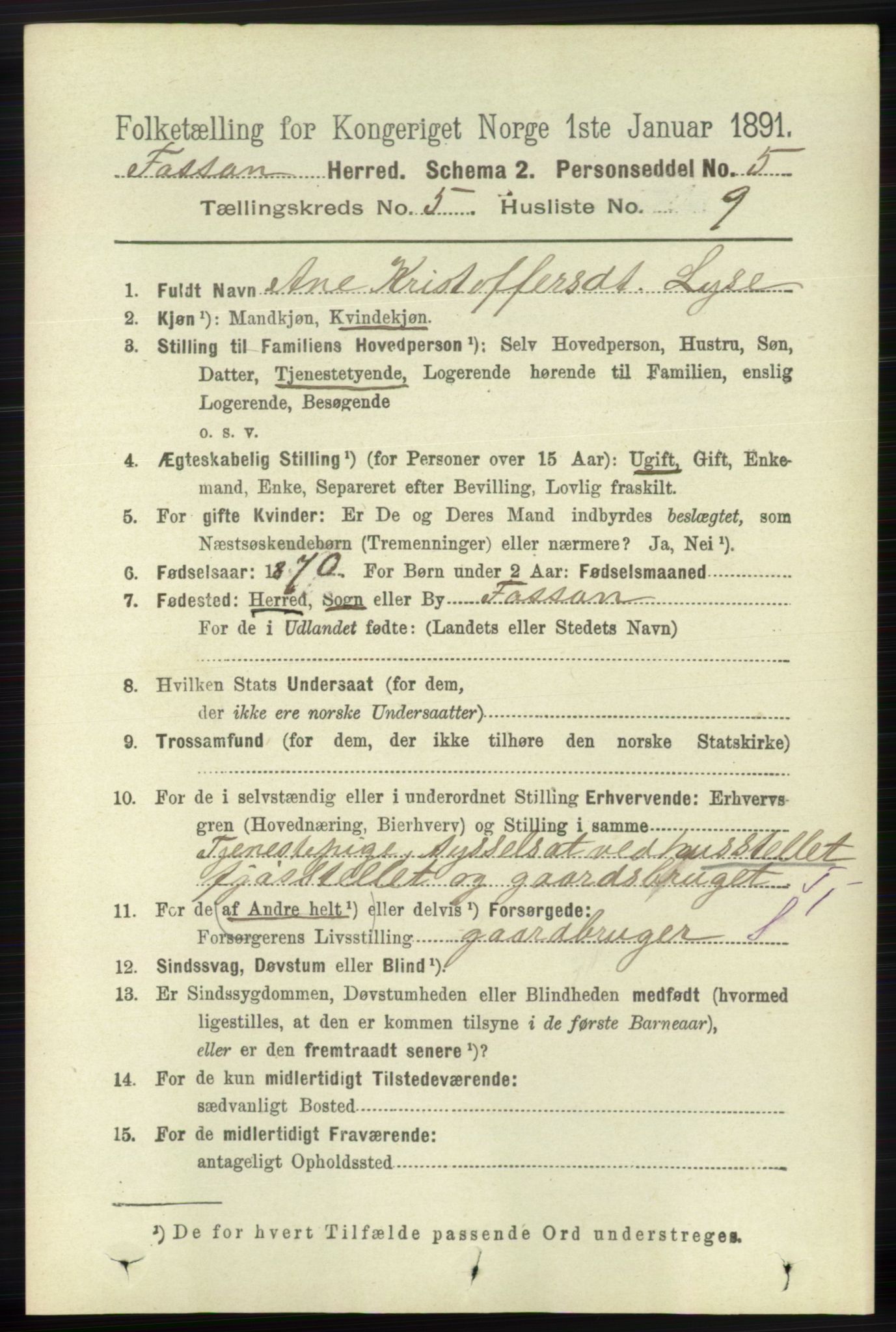 RA, 1891 census for 1129 Forsand, 1891, p. 826