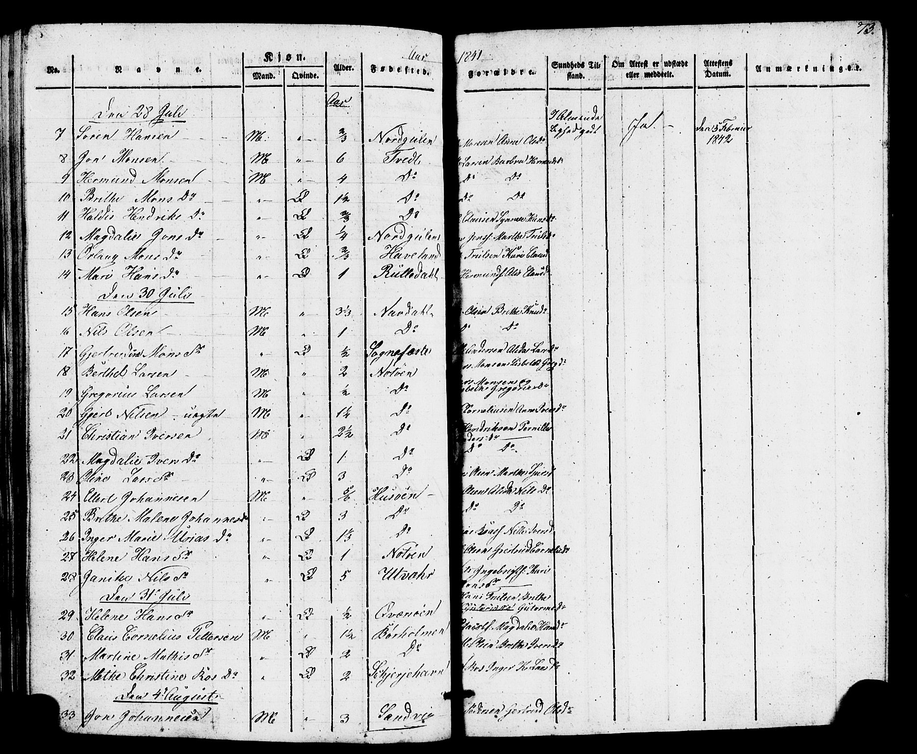 Gulen sokneprestembete, AV/SAB-A-80201/H/Haa/Haaa/L0026: Parish register (official) no. A 26, 1826-1842, p. 73
