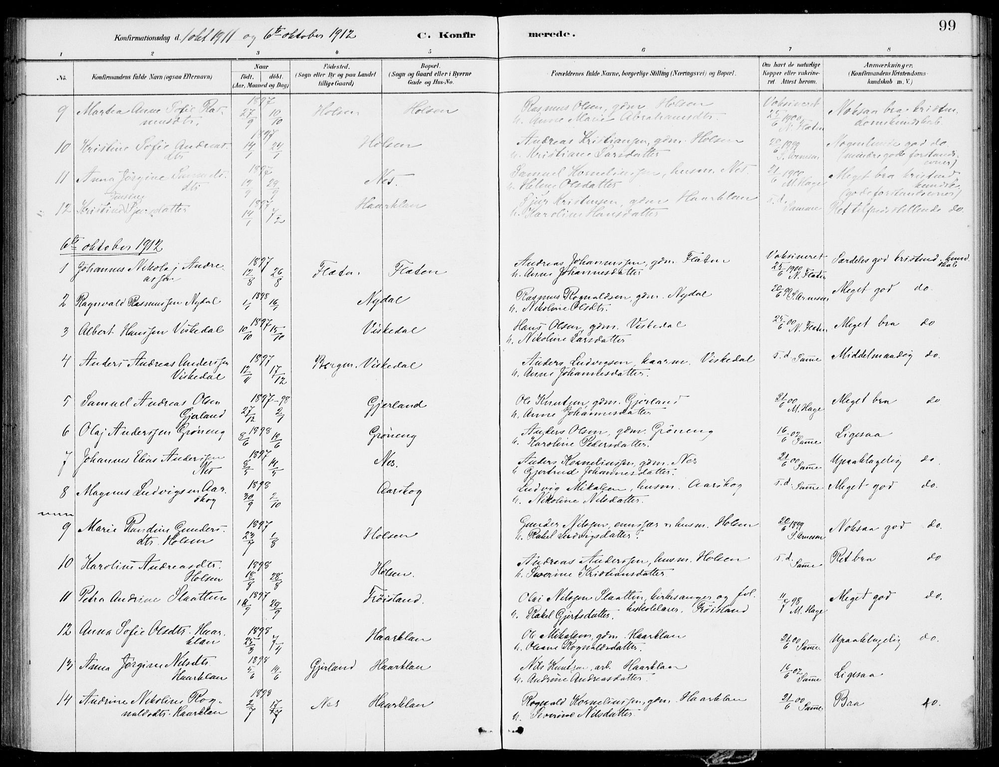 Førde sokneprestembete, SAB/A-79901/H/Haa/Haac/L0001: Parish register (official) no. C  1, 1881-1920, p. 99