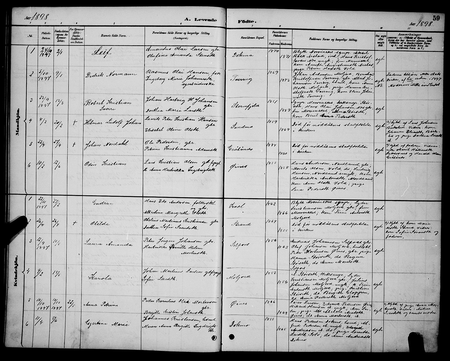 Ministerialprotokoller, klokkerbøker og fødselsregistre - Nordland, AV/SAT-A-1459/846/L0654: Parish register (copy) no. 846C04, 1887-1901, p. 59