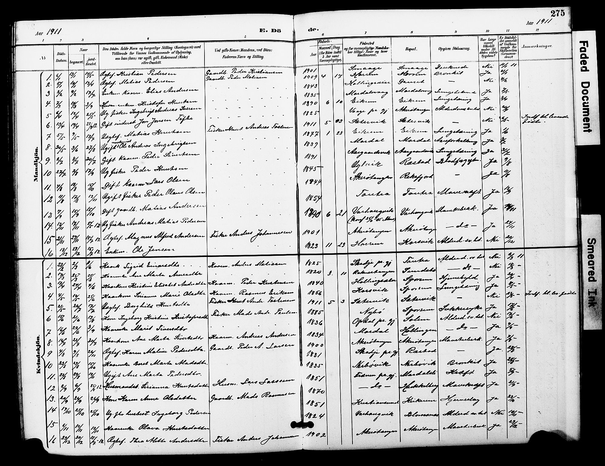 Ministerialprotokoller, klokkerbøker og fødselsregistre - Møre og Romsdal, SAT/A-1454/560/L0725: Parish register (copy) no. 560C02, 1895-1930, p. 275