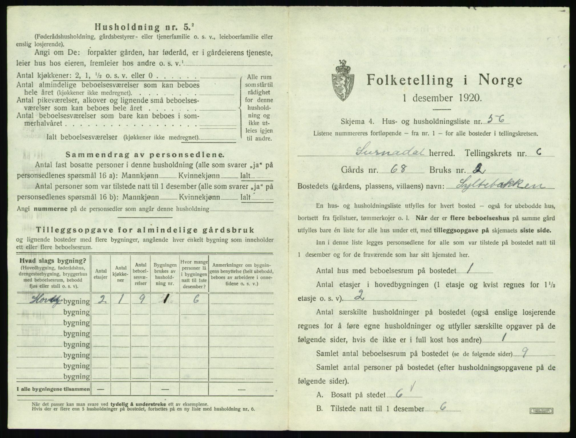 SAT, 1920 census for Surnadal, 1920, p. 705