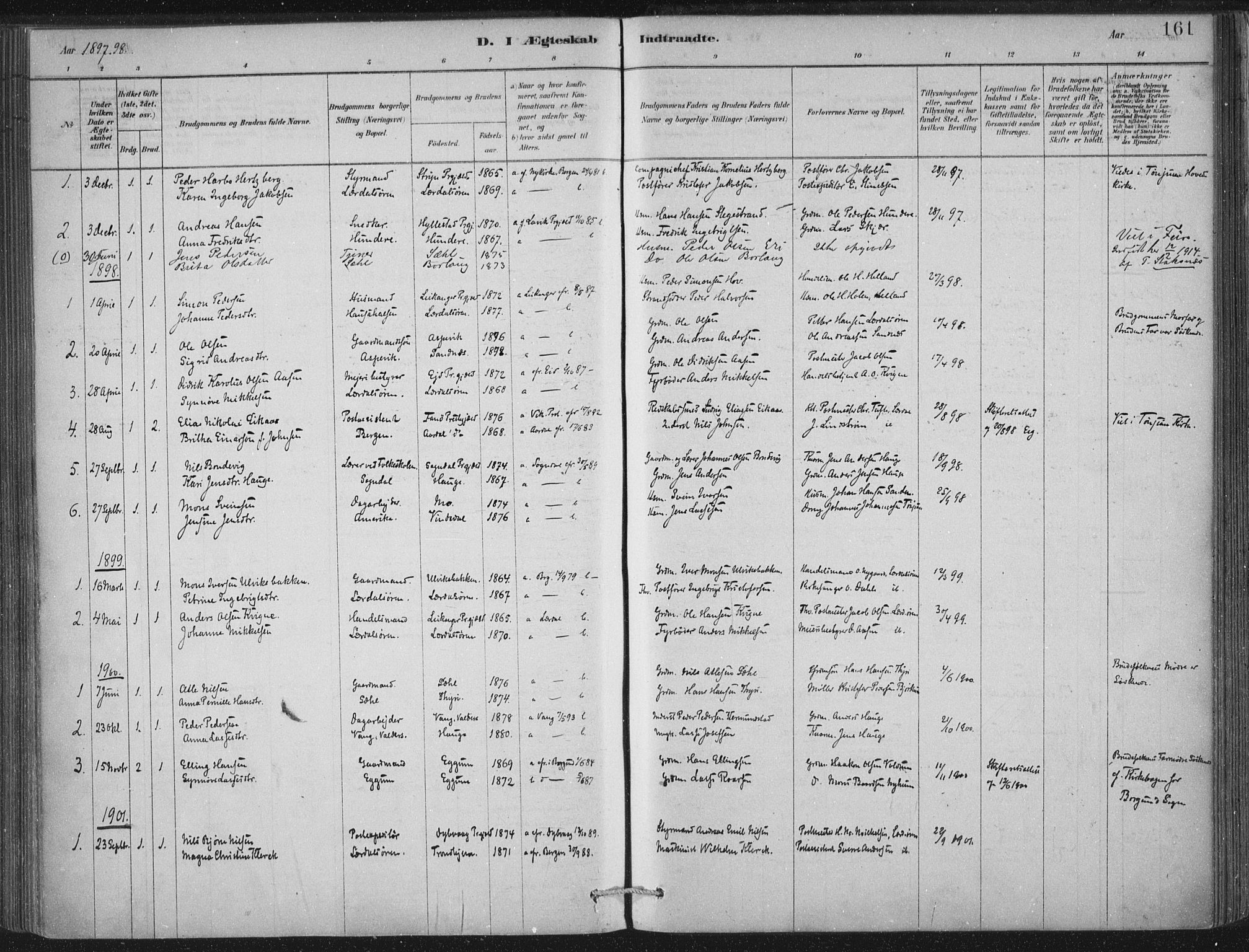 Lærdal sokneprestembete, AV/SAB-A-81201: Parish register (official) no. D  1, 1878-1908, p. 161