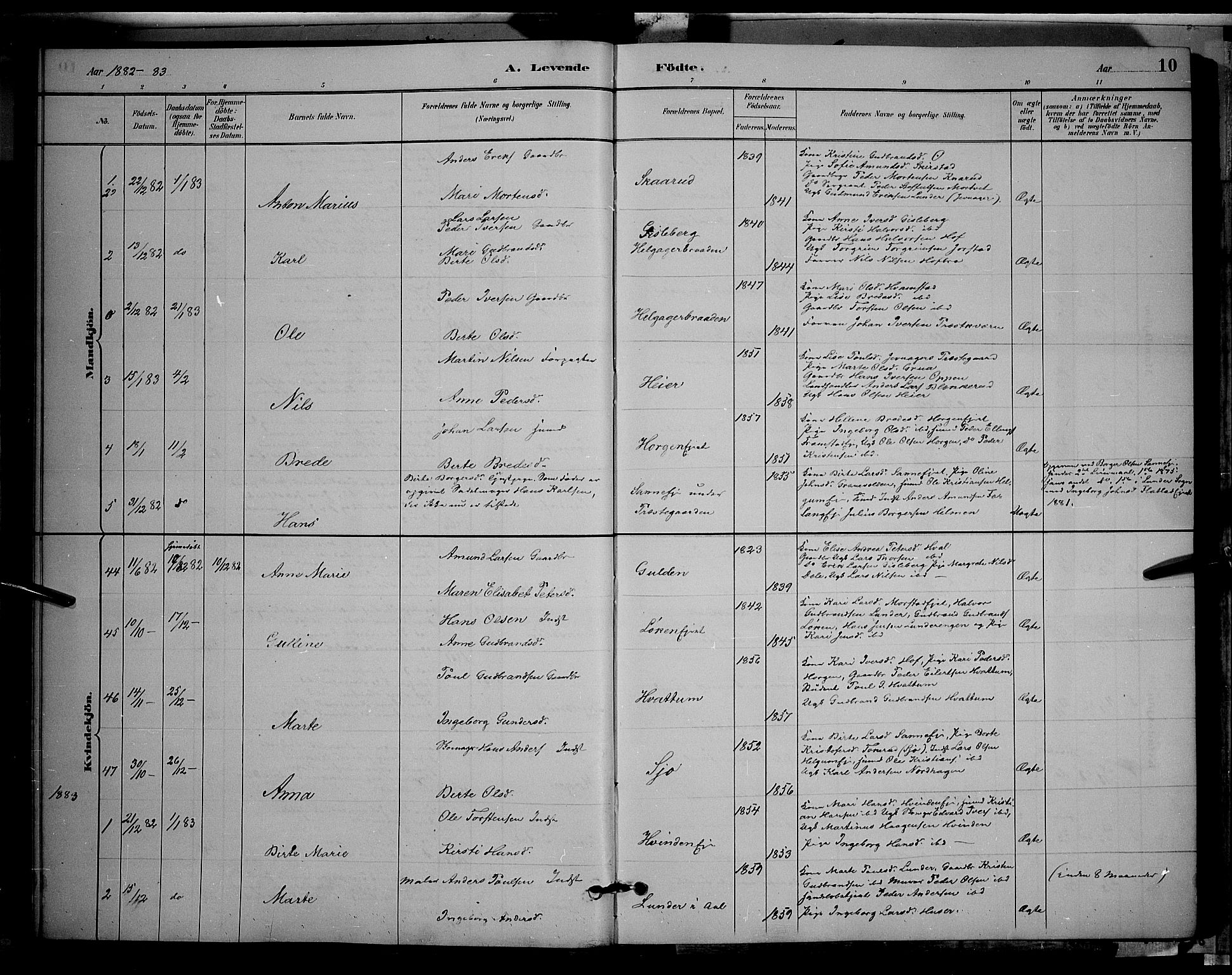 Gran prestekontor, SAH/PREST-112/H/Ha/Hab/L0002: Parish register (copy) no. 2, 1879-1892, p. 10
