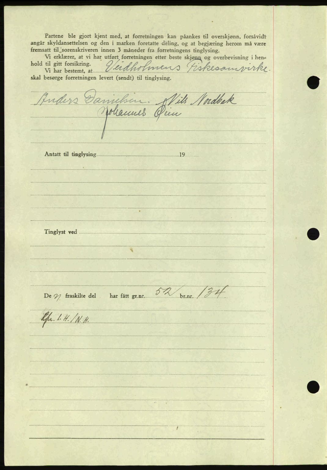 Nordmøre sorenskriveri, AV/SAT-A-4132/1/2/2Ca: Mortgage book no. A95, 1943-1943, Diary no: : 1888/1943