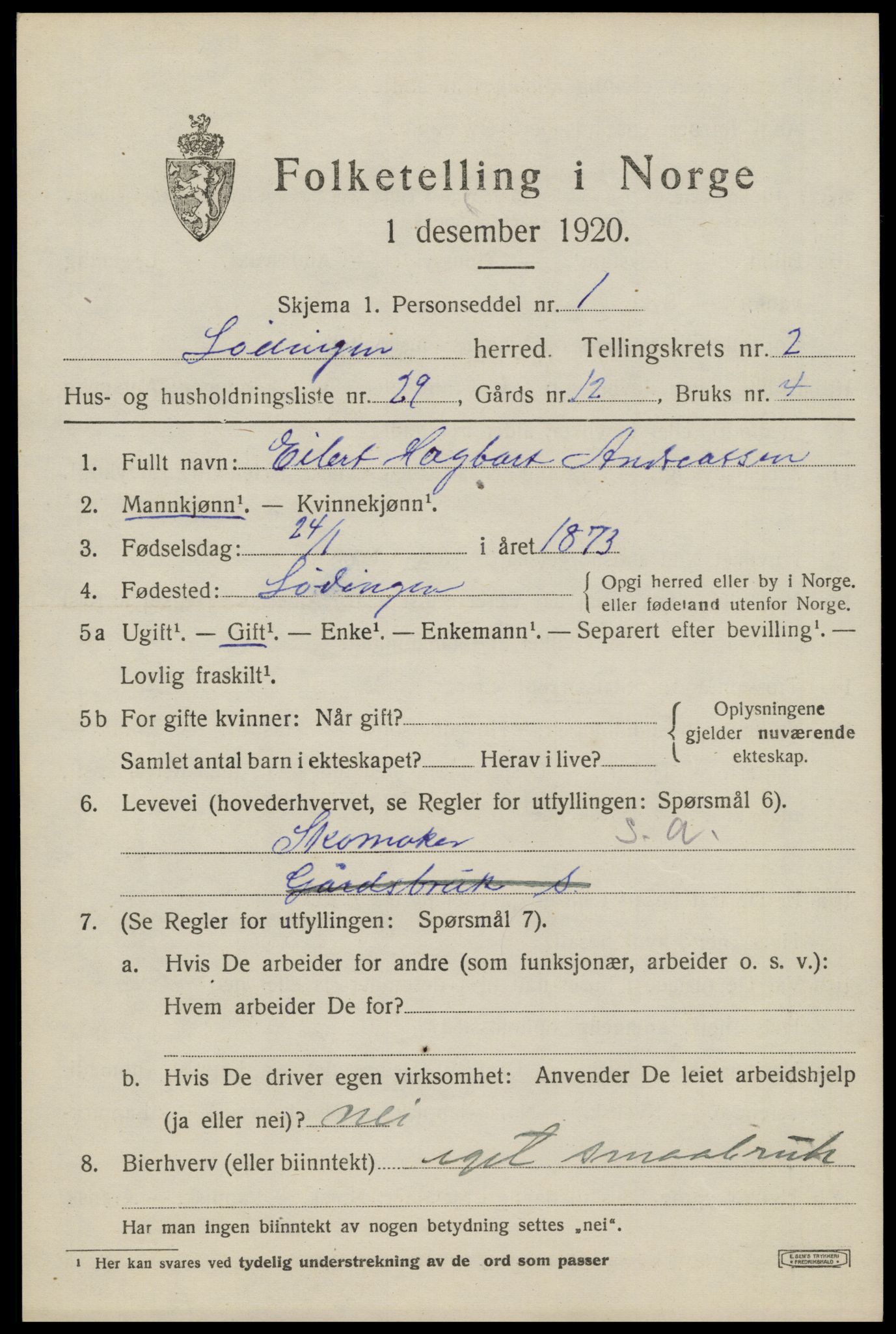 SAT, 1920 census for Lødingen, 1920, p. 2009