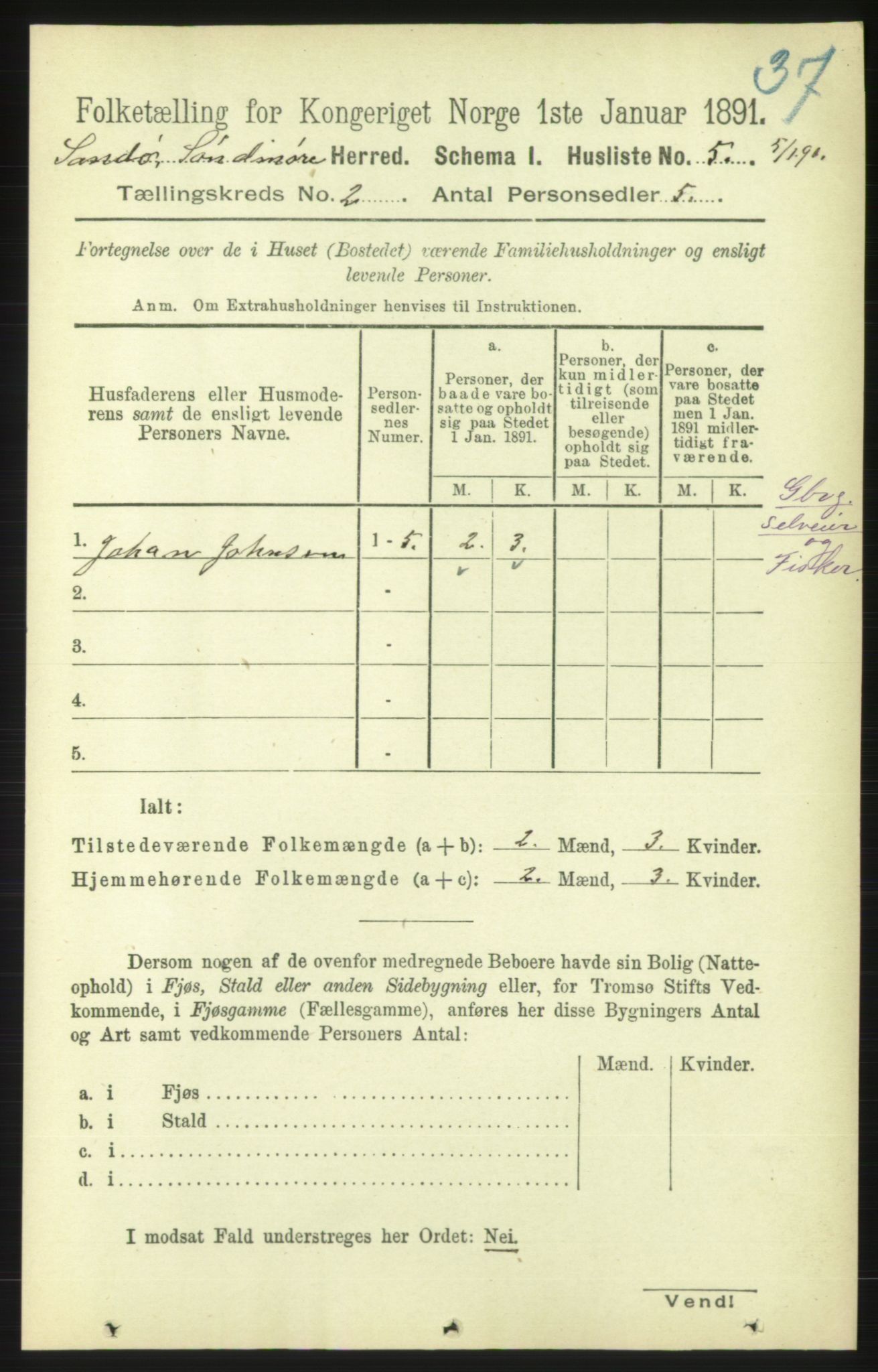 RA, 1891 census for 1514 Sande, 1891, p. 144