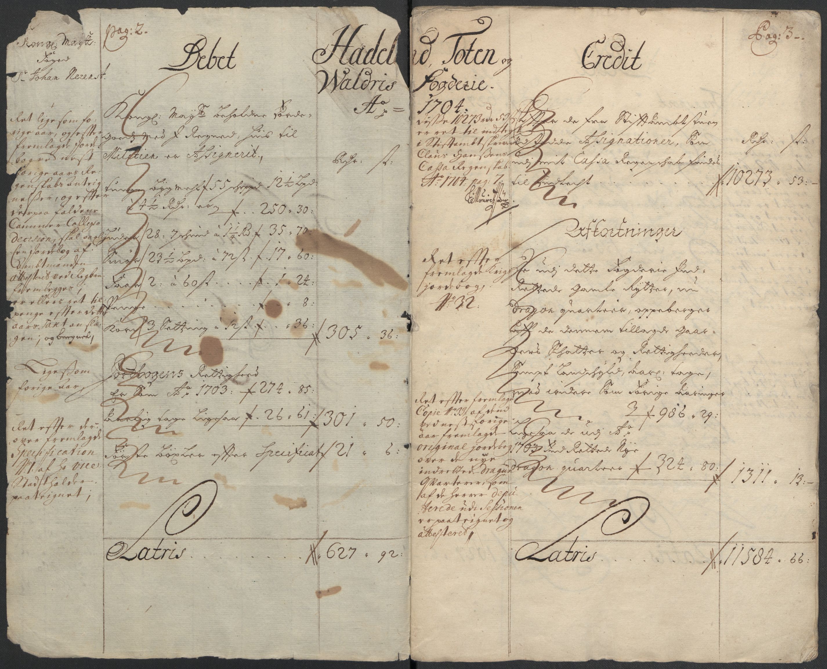 Rentekammeret inntil 1814, Reviderte regnskaper, Fogderegnskap, AV/RA-EA-4092/R18/L1302: Fogderegnskap Hadeland, Toten og Valdres, 1704, p. 4