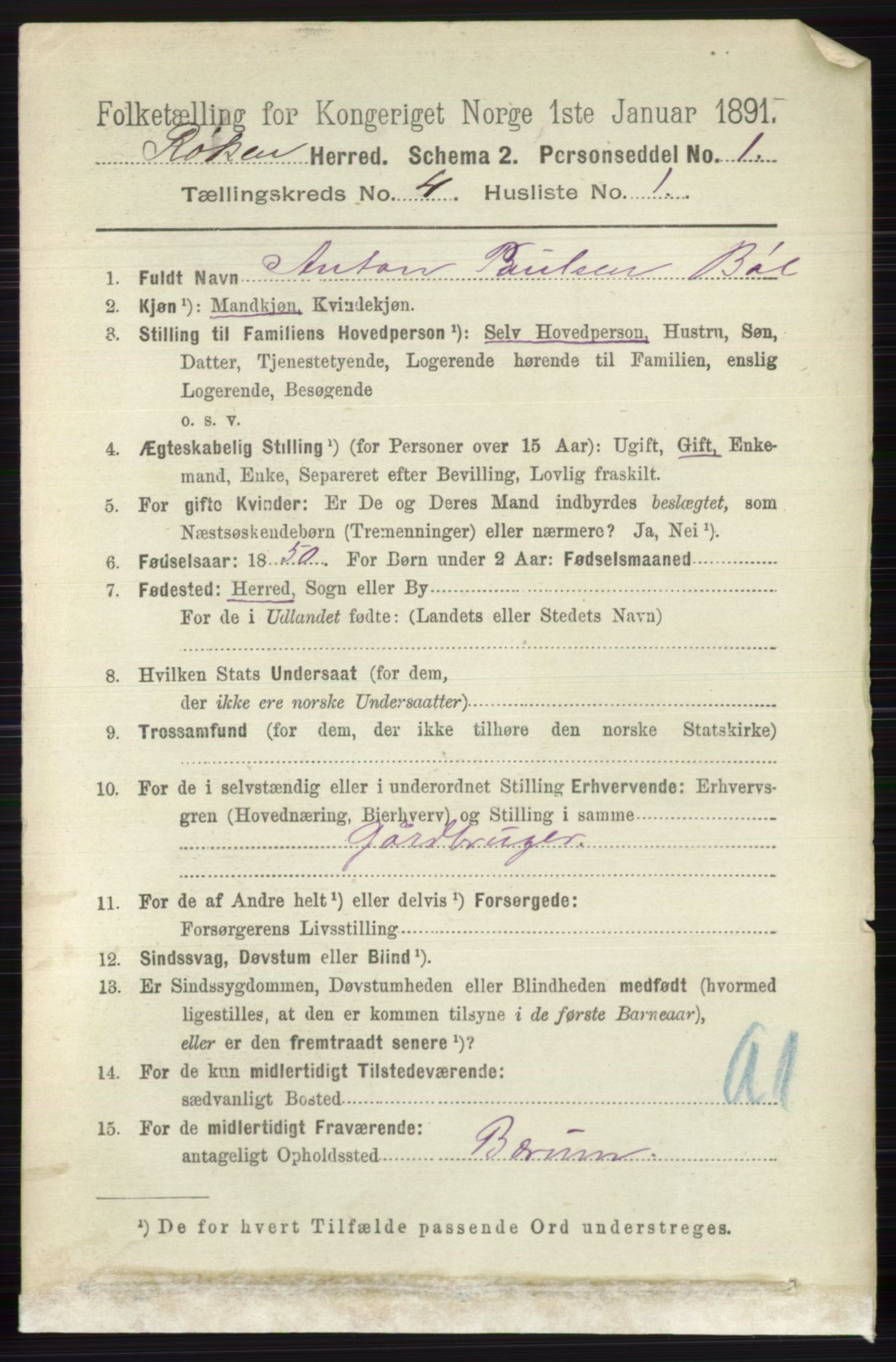 RA, 1891 census for 0627 Røyken, 1891, p. 1857