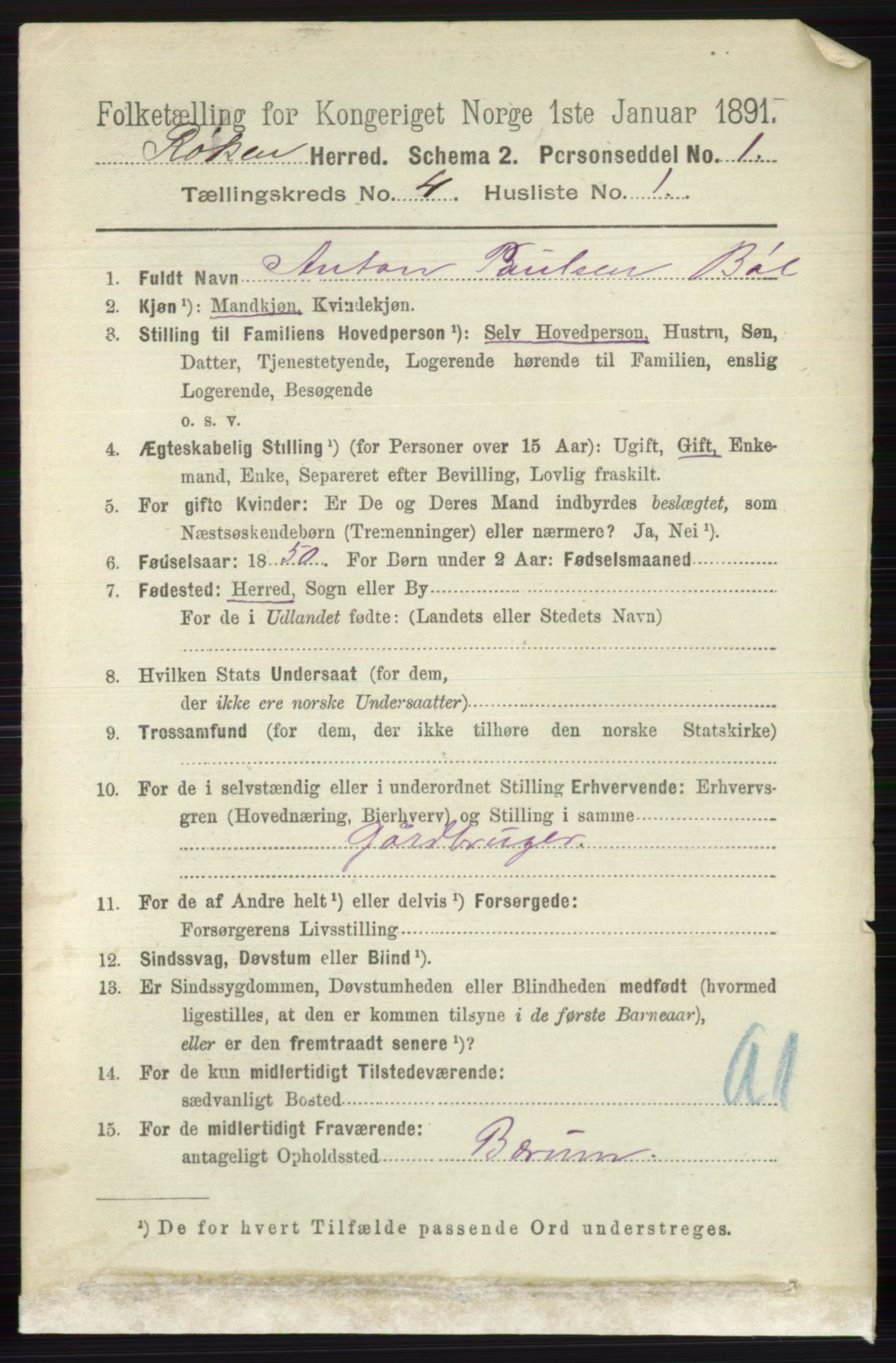 RA, 1891 census for 0627 Røyken, 1891, p. 1857