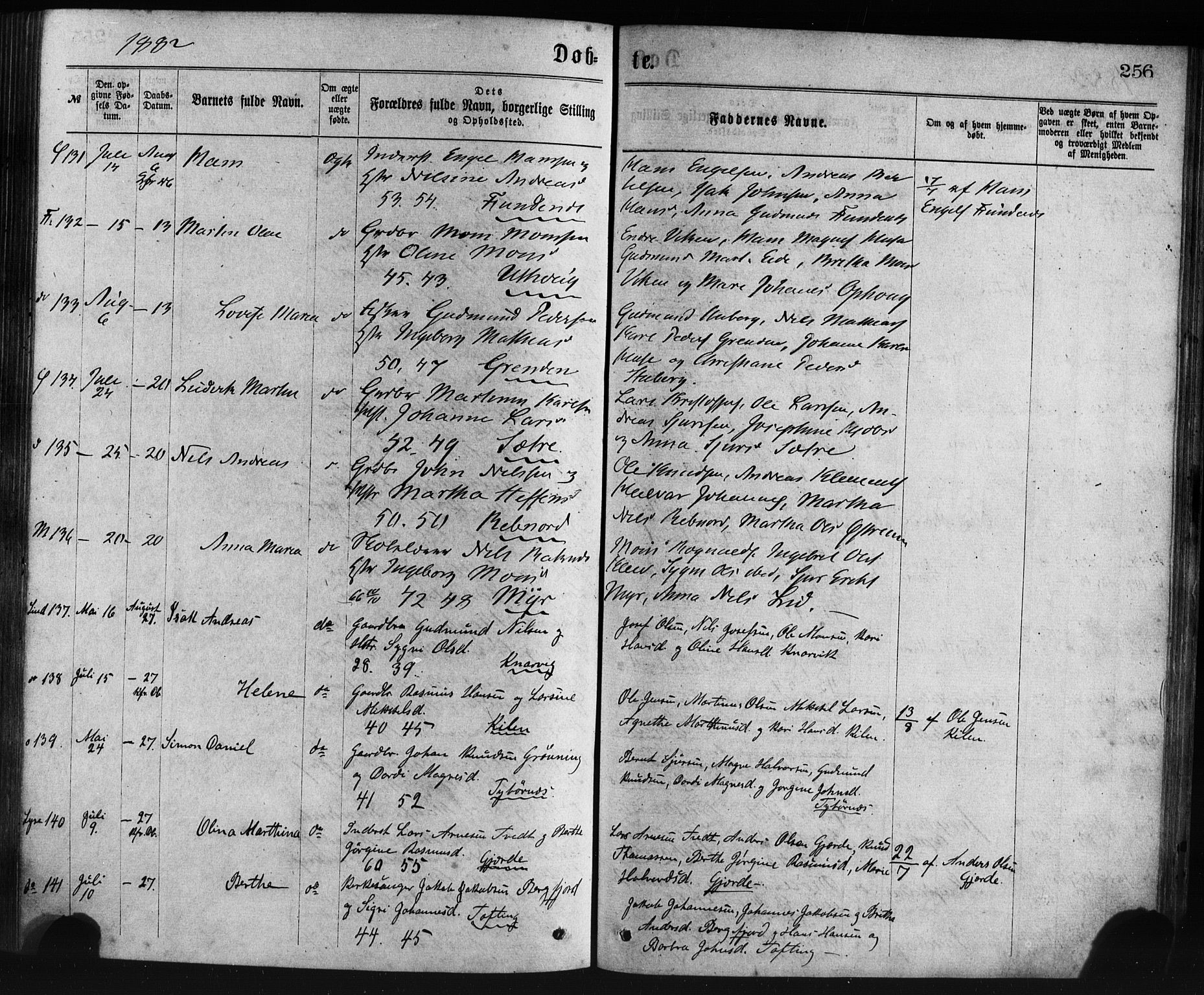 Lindås Sokneprestembete, SAB/A-76701/H/Haa: Parish register (official) no. A 18, 1869-1885, p. 256