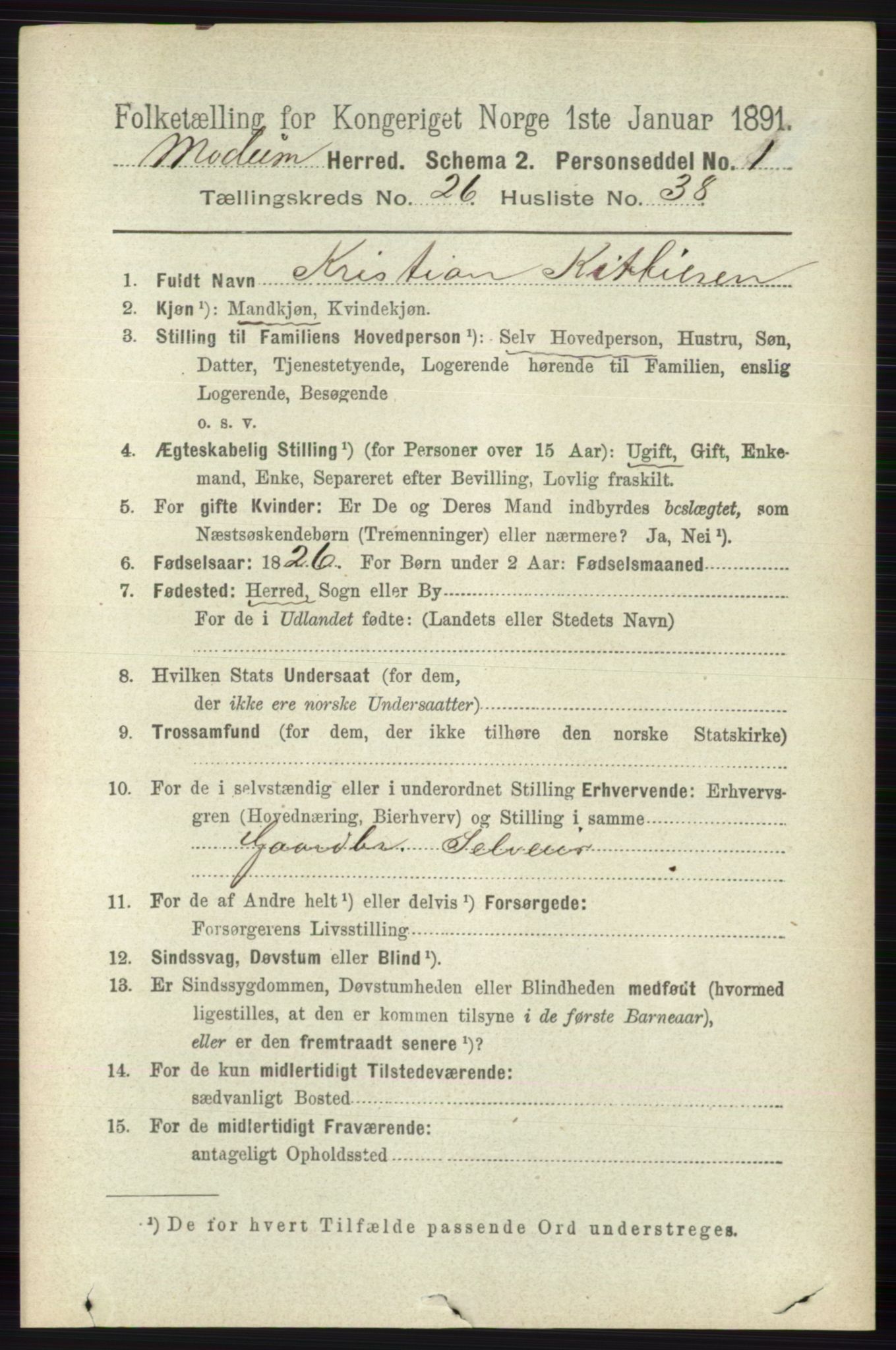RA, 1891 census for 0623 Modum, 1891, p. 9613