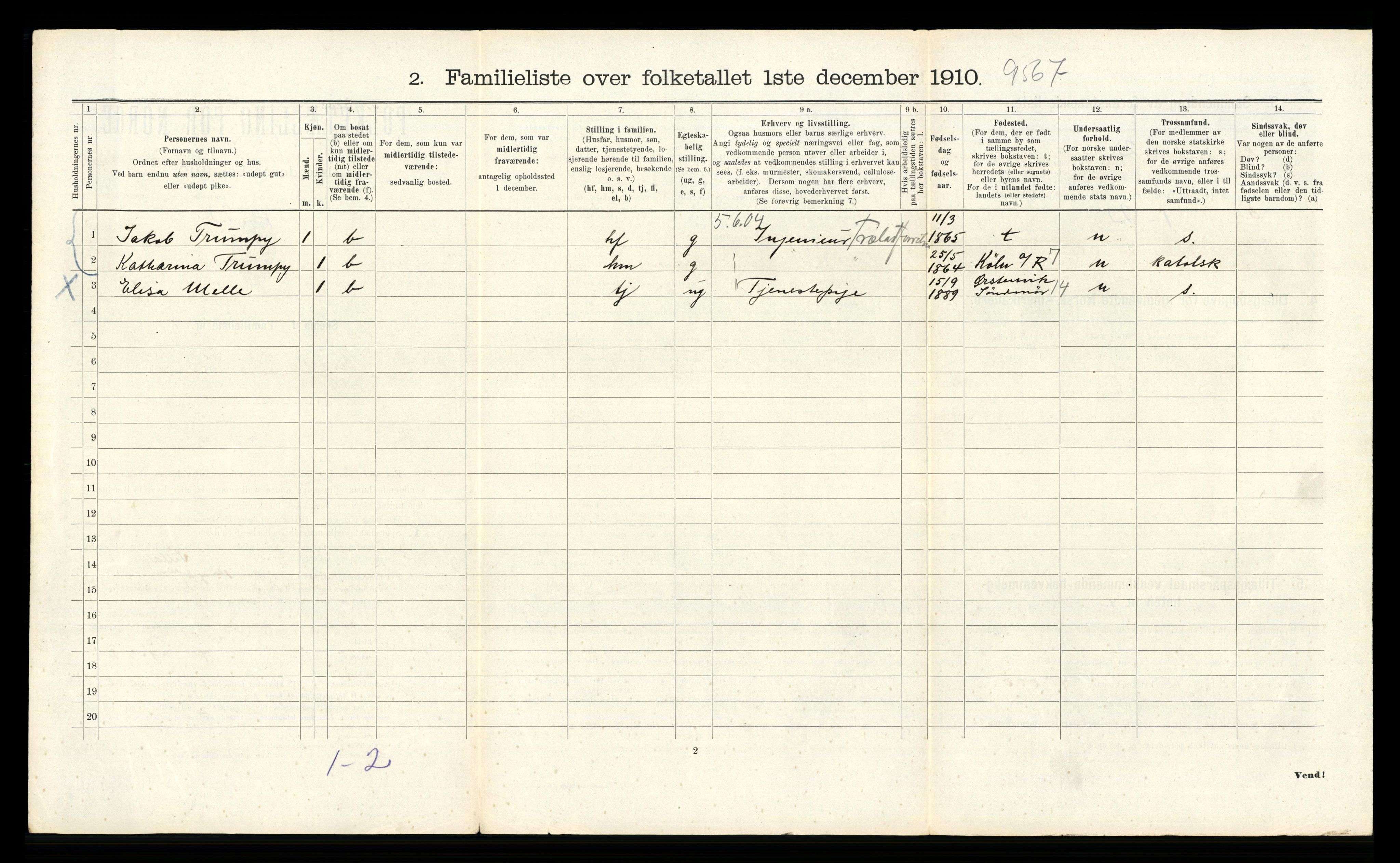 RA, 1910 census for Bergen, 1910, p. 1916