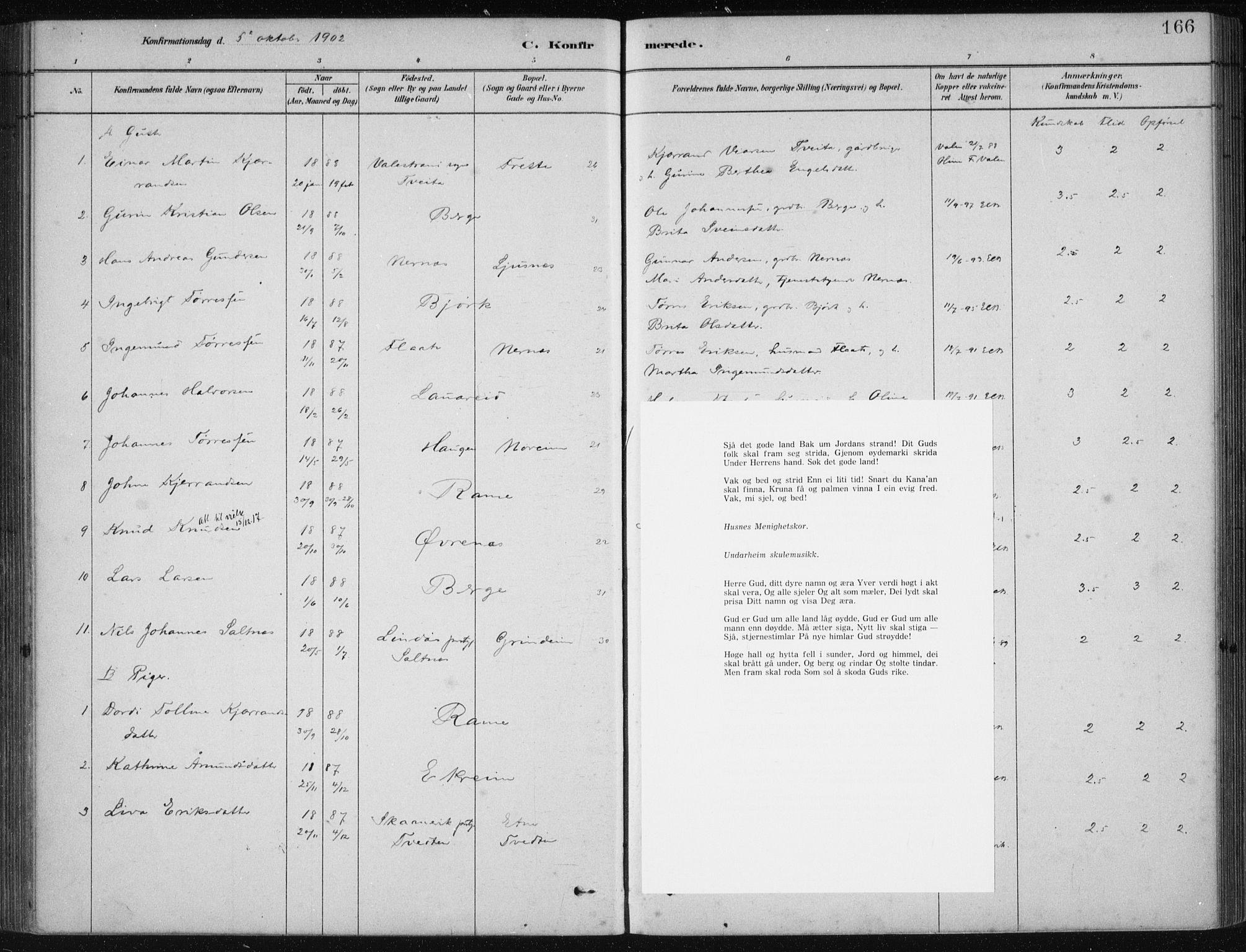 Etne sokneprestembete, AV/SAB-A-75001/H/Haa: Parish register (official) no. D  1, 1879-1919, p. 166