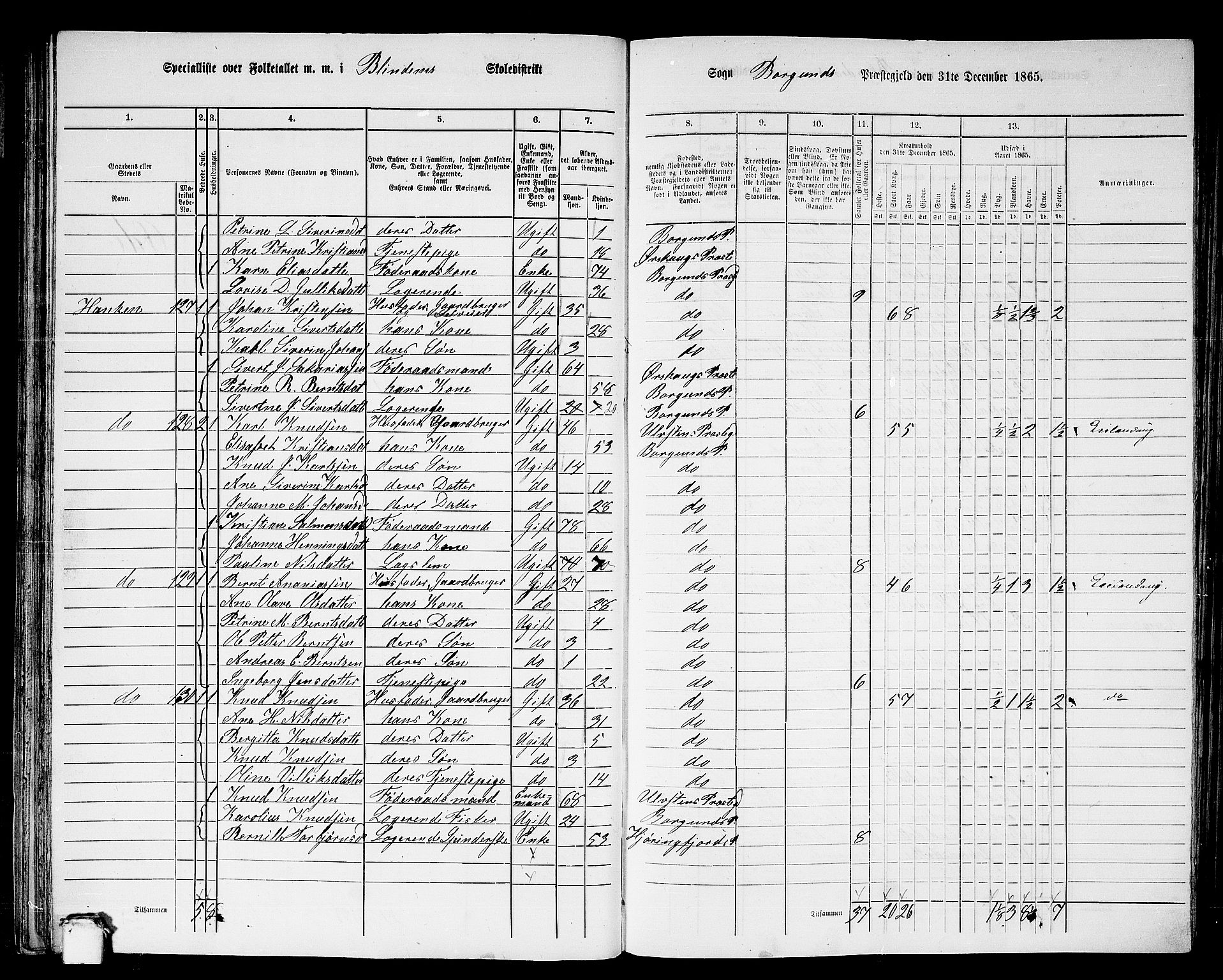 RA, 1865 census for Borgund, 1865, p. 42