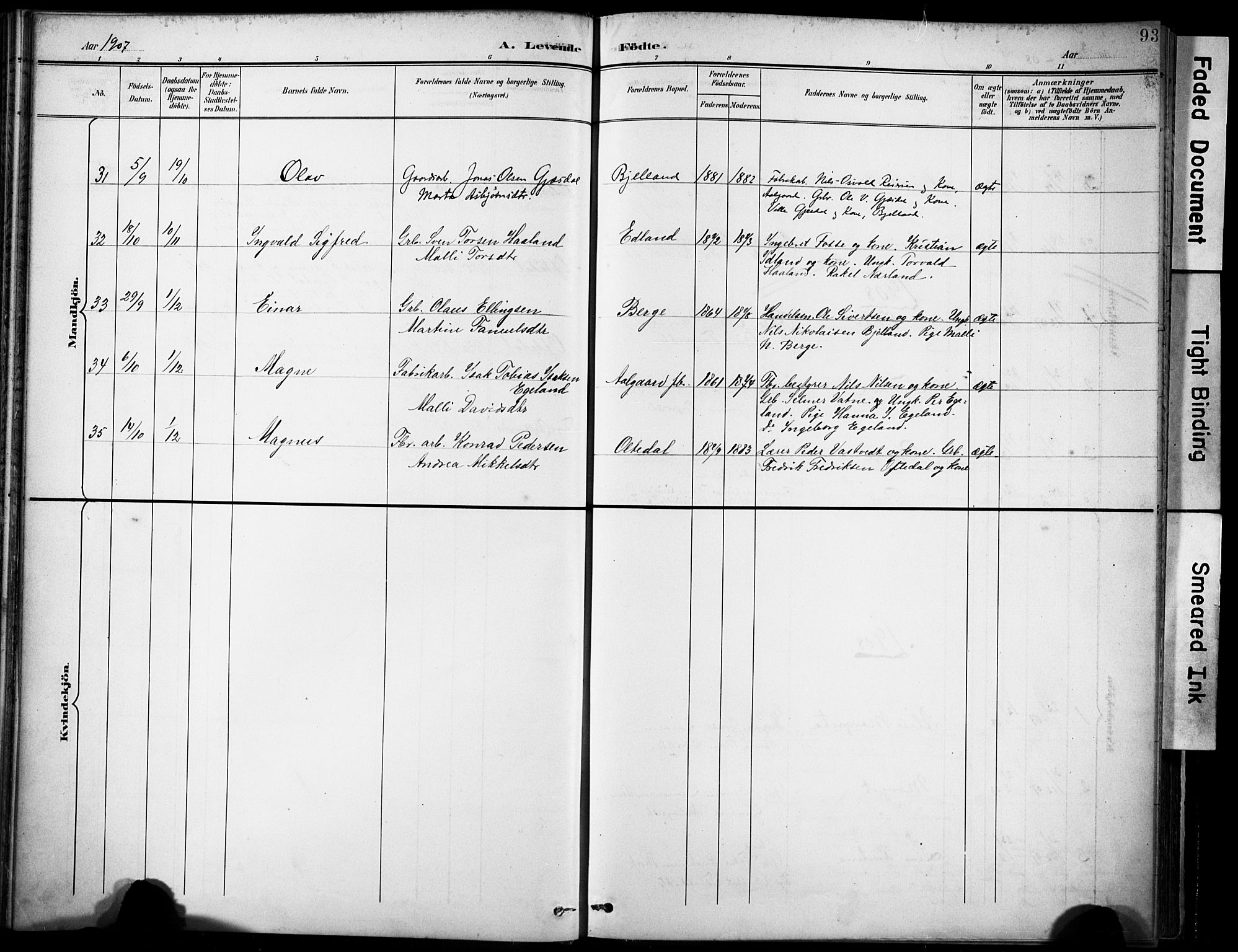 Lye sokneprestkontor, AV/SAST-A-101794/001/30BA/L0012: Parish register (official) no. A 11, 1896-1909, p. 93