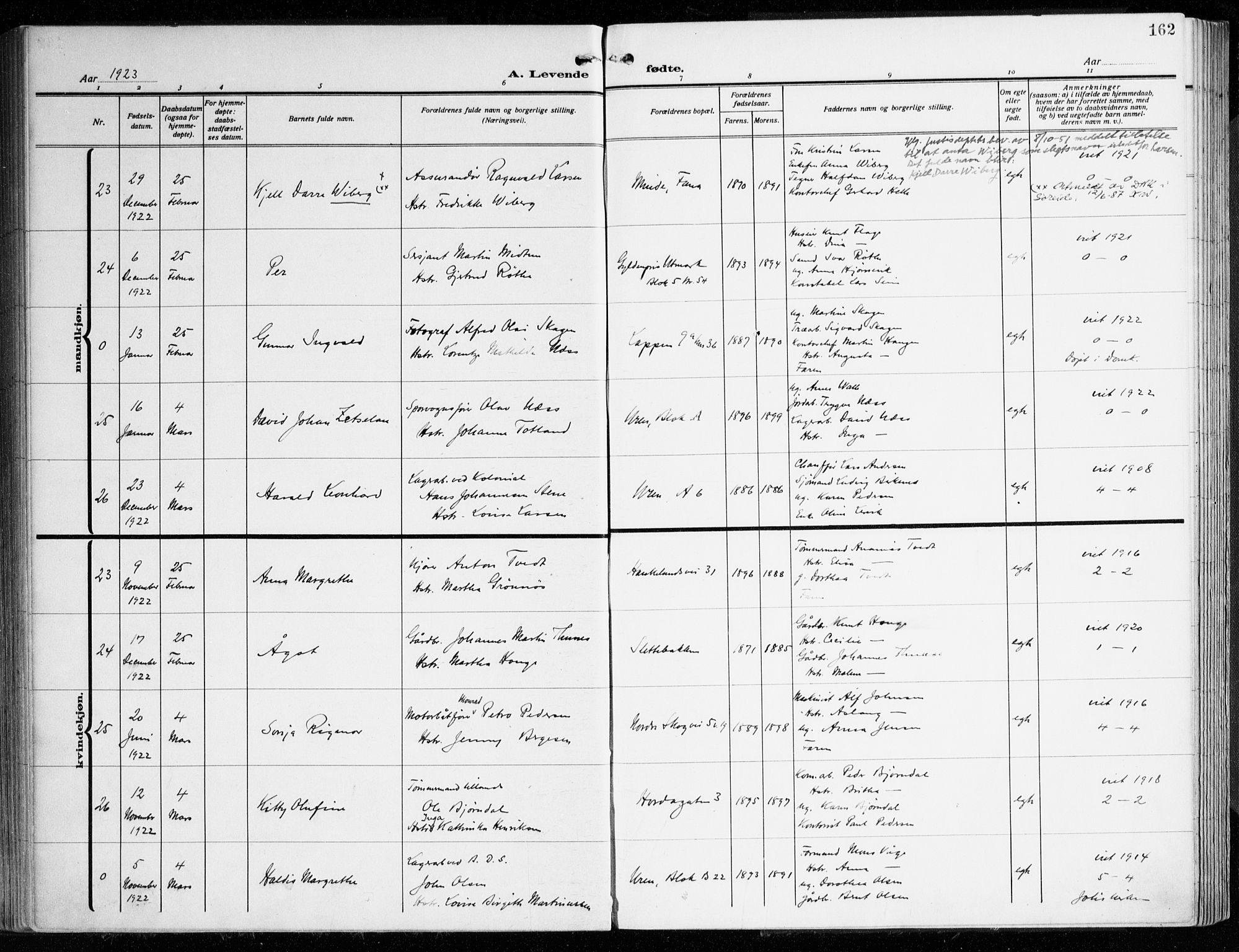 Årstad Sokneprestembete, AV/SAB-A-79301/H/Haa/L0004: Parish register (official) no. A 4, 1919-1928, p. 162