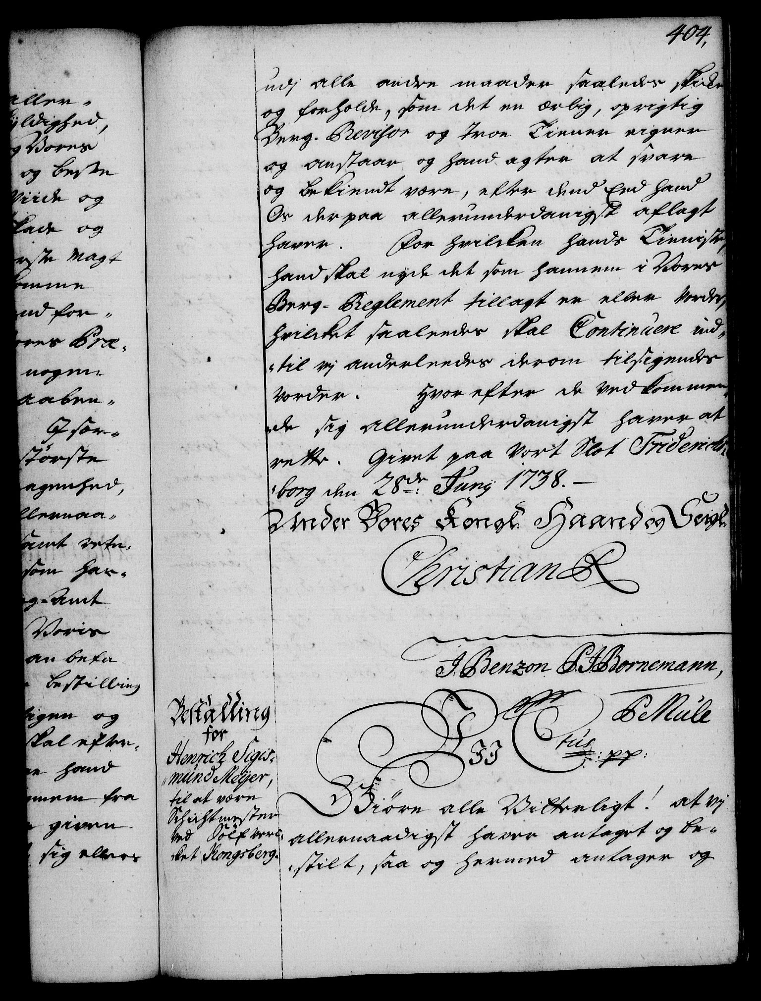 Rentekammeret, Kammerkanselliet, RA/EA-3111/G/Gg/Gge/L0002: Norsk bestallingsprotokoll med register (merket RK 53.26), 1730-1744, p. 404