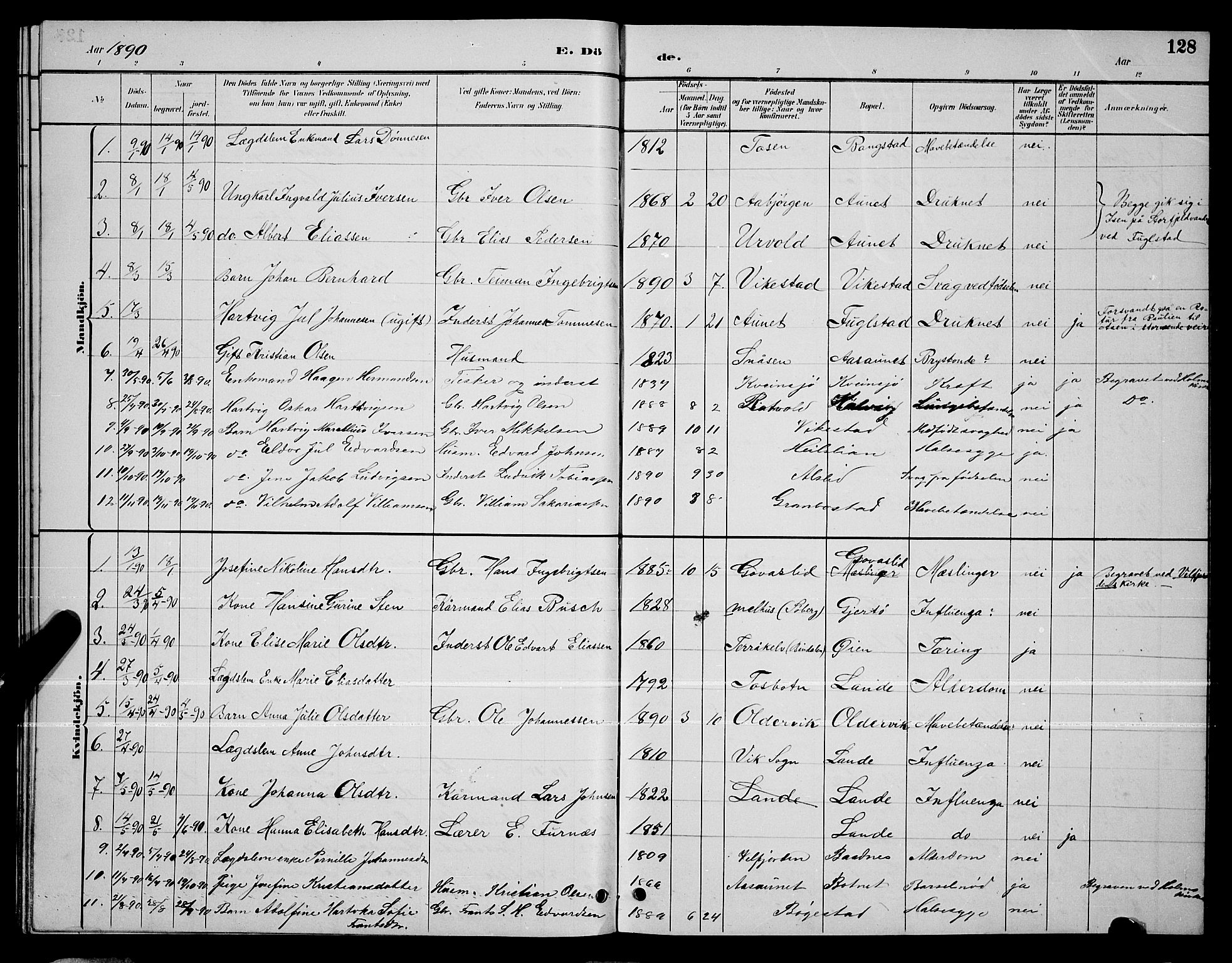 Ministerialprotokoller, klokkerbøker og fødselsregistre - Nordland, AV/SAT-A-1459/810/L0160: Parish register (copy) no. 810C03, 1884-1896, p. 128