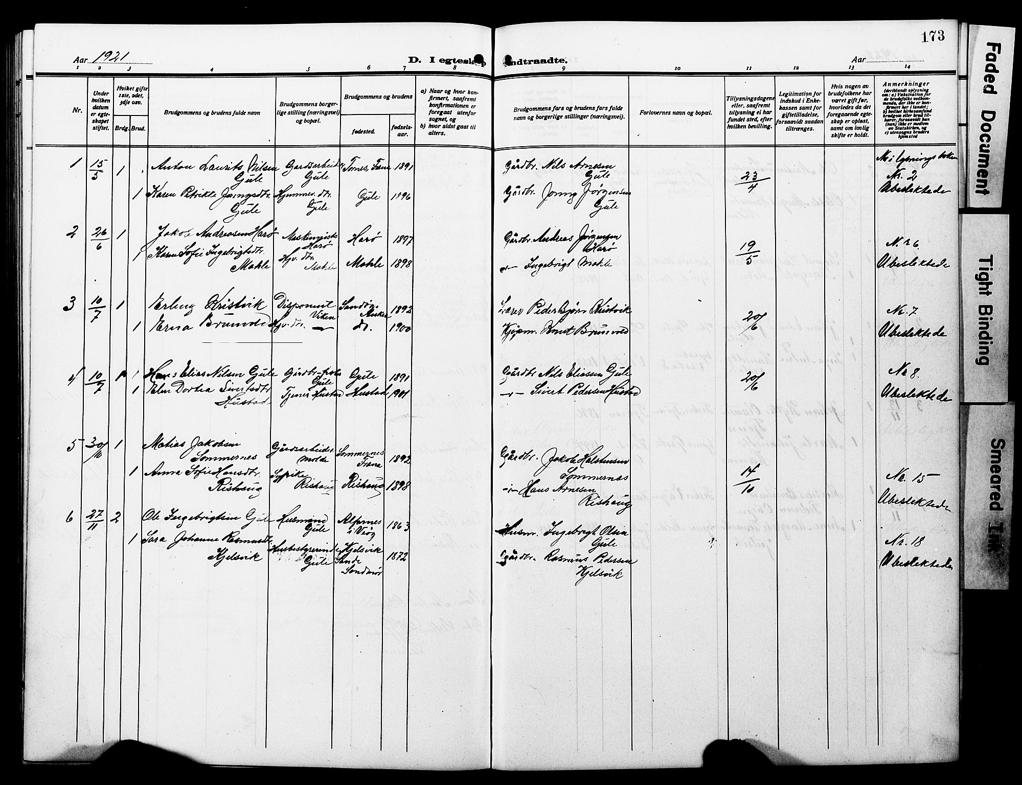 Ministerialprotokoller, klokkerbøker og fødselsregistre - Møre og Romsdal, SAT/A-1454/566/L0774: Parish register (copy) no. 566C03, 1910-1929, p. 173