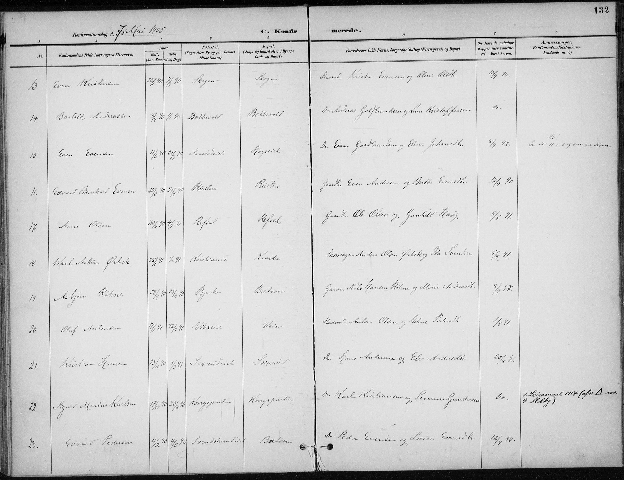 Stange prestekontor, AV/SAH-PREST-002/K/L0023: Parish register (official) no. 23, 1897-1920, p. 132