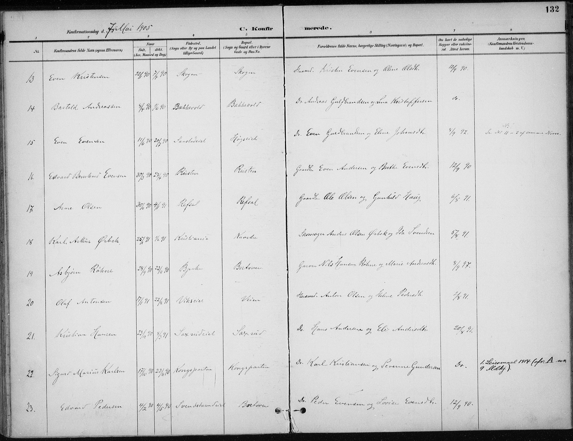 Stange prestekontor, AV/SAH-PREST-002/K/L0023: Parish register (official) no. 23, 1897-1920, p. 132