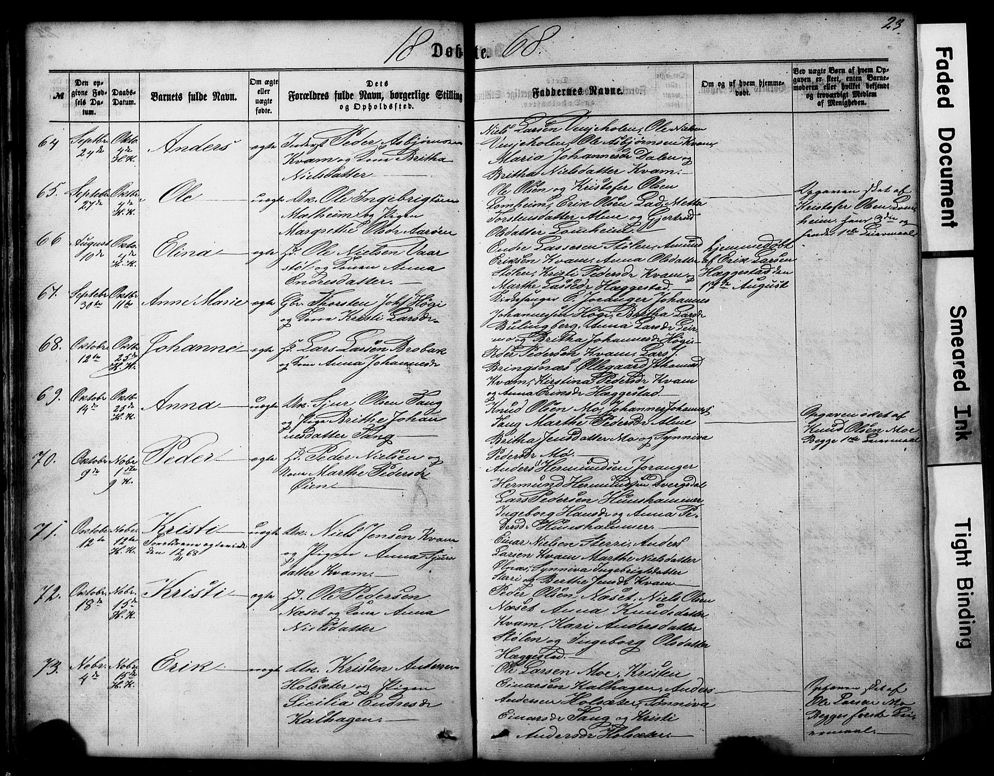 Hafslo sokneprestembete, SAB/A-80301/H/Hab/Haba/L0001: Parish register (copy) no. A 1, 1866-1908, p. 23