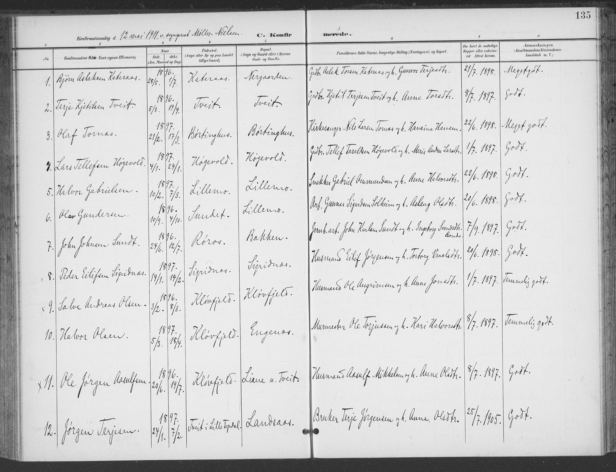 Åmli sokneprestkontor, AV/SAK-1111-0050/F/Fa/Fac/L0012: Parish register (official) no. A 12, 1900-1914, p. 135