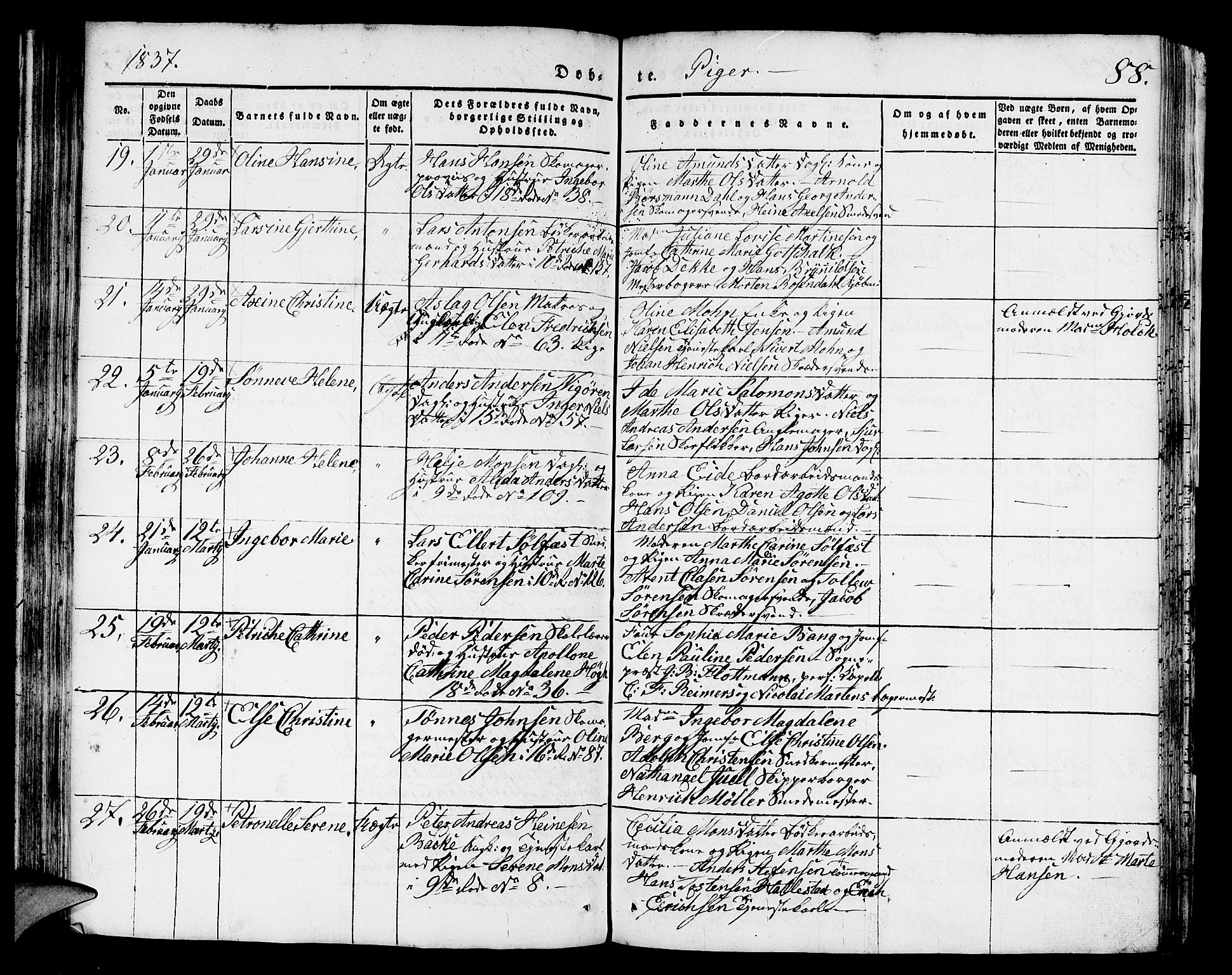 Domkirken sokneprestembete, AV/SAB-A-74801/H/Hab/L0008: Parish register (copy) no. B 1, 1836-1841, p. 88