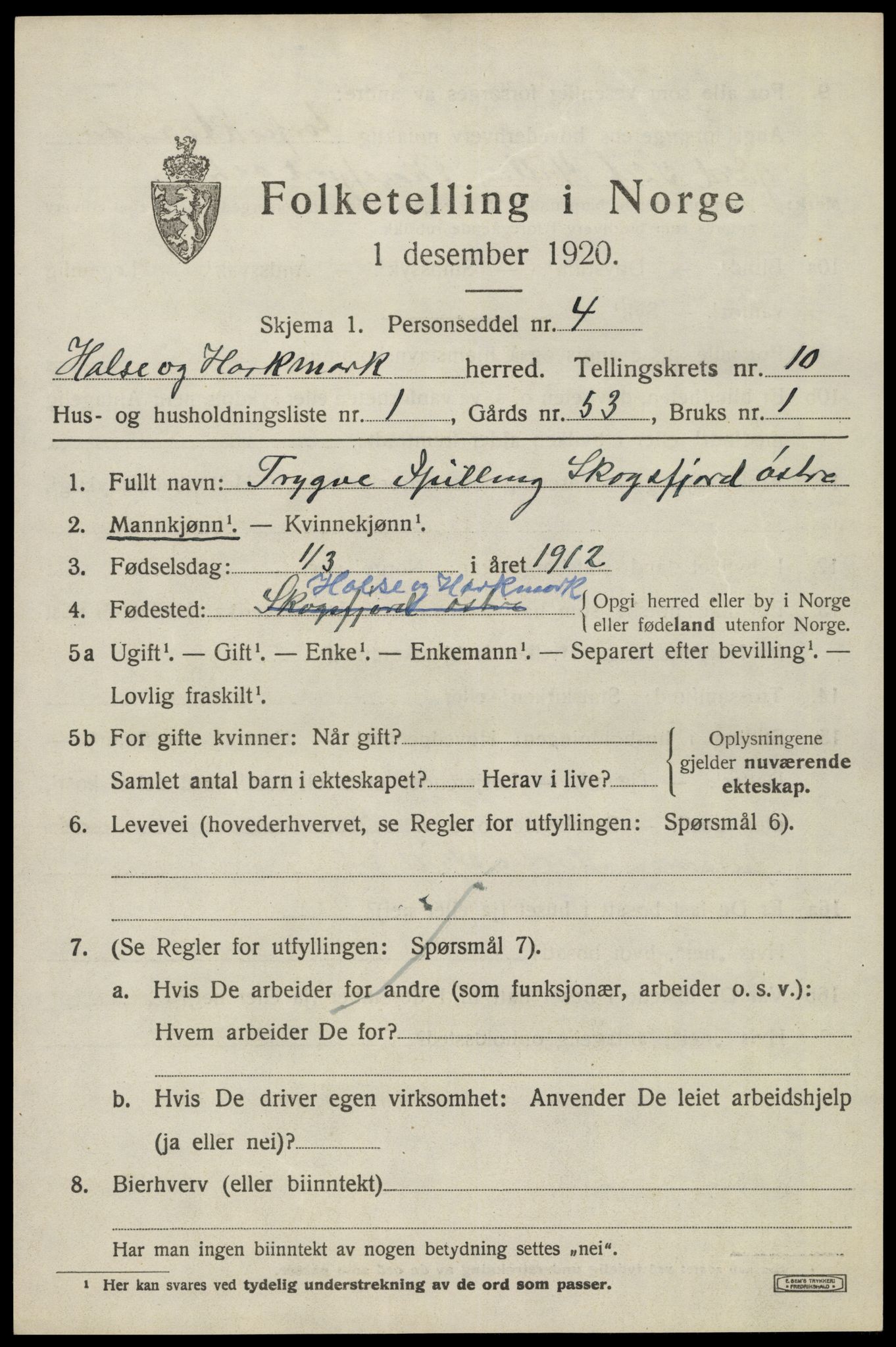 SAK, 1920 census for Halse og Harkmark, 1920, p. 5615