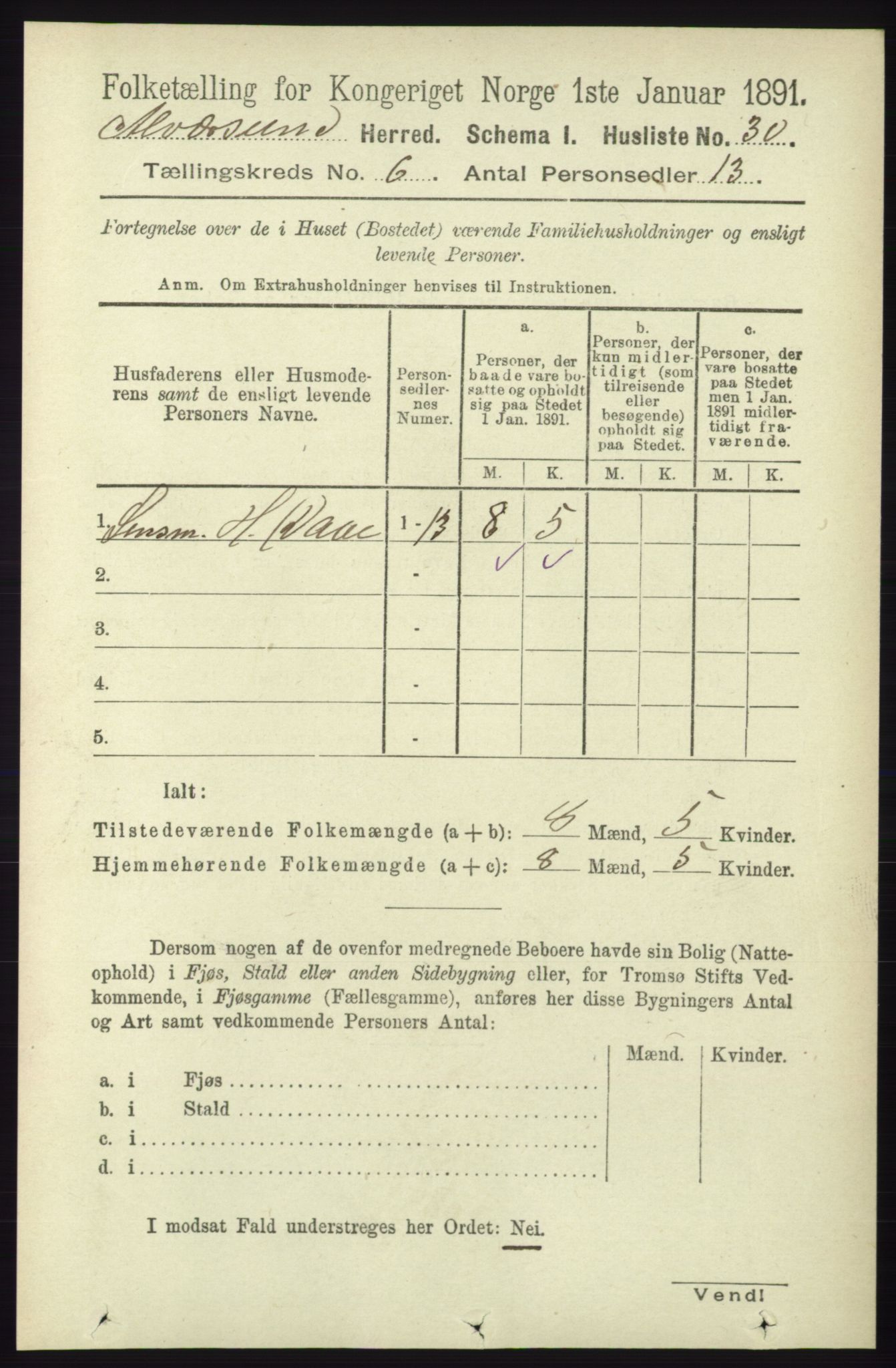 RA, 1891 census for 1257 Alversund, 1891, p. 2038