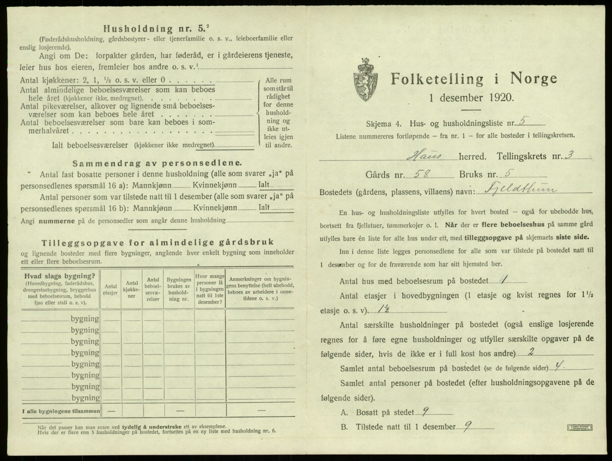 SAB, 1920 census for Haus, 1920, p. 201