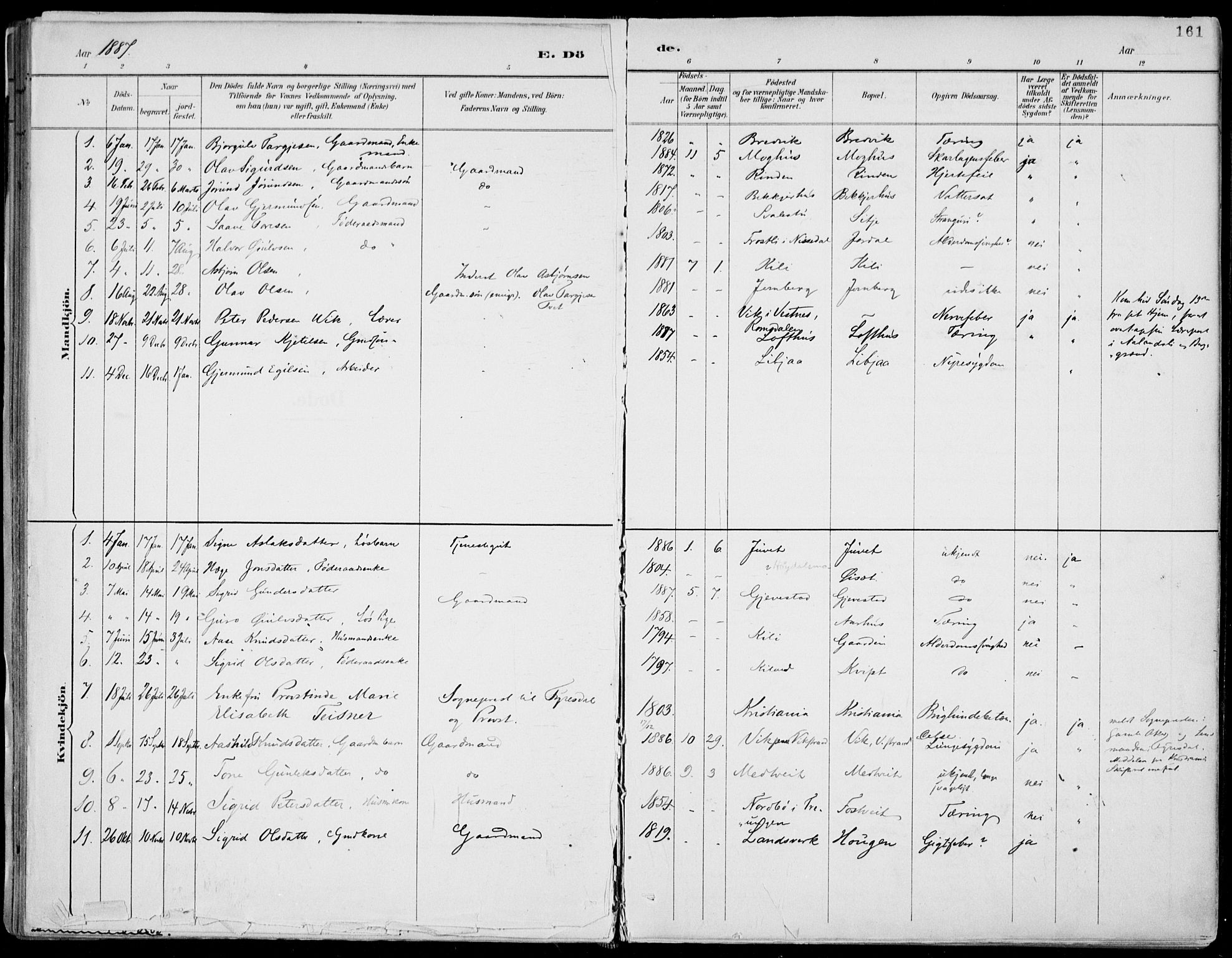 SAKO, Fyresdal kirkebøker, SAKO/A-263/F/Fa/L0007Parish register (official) no. I 7, 1887-1914, p. 161