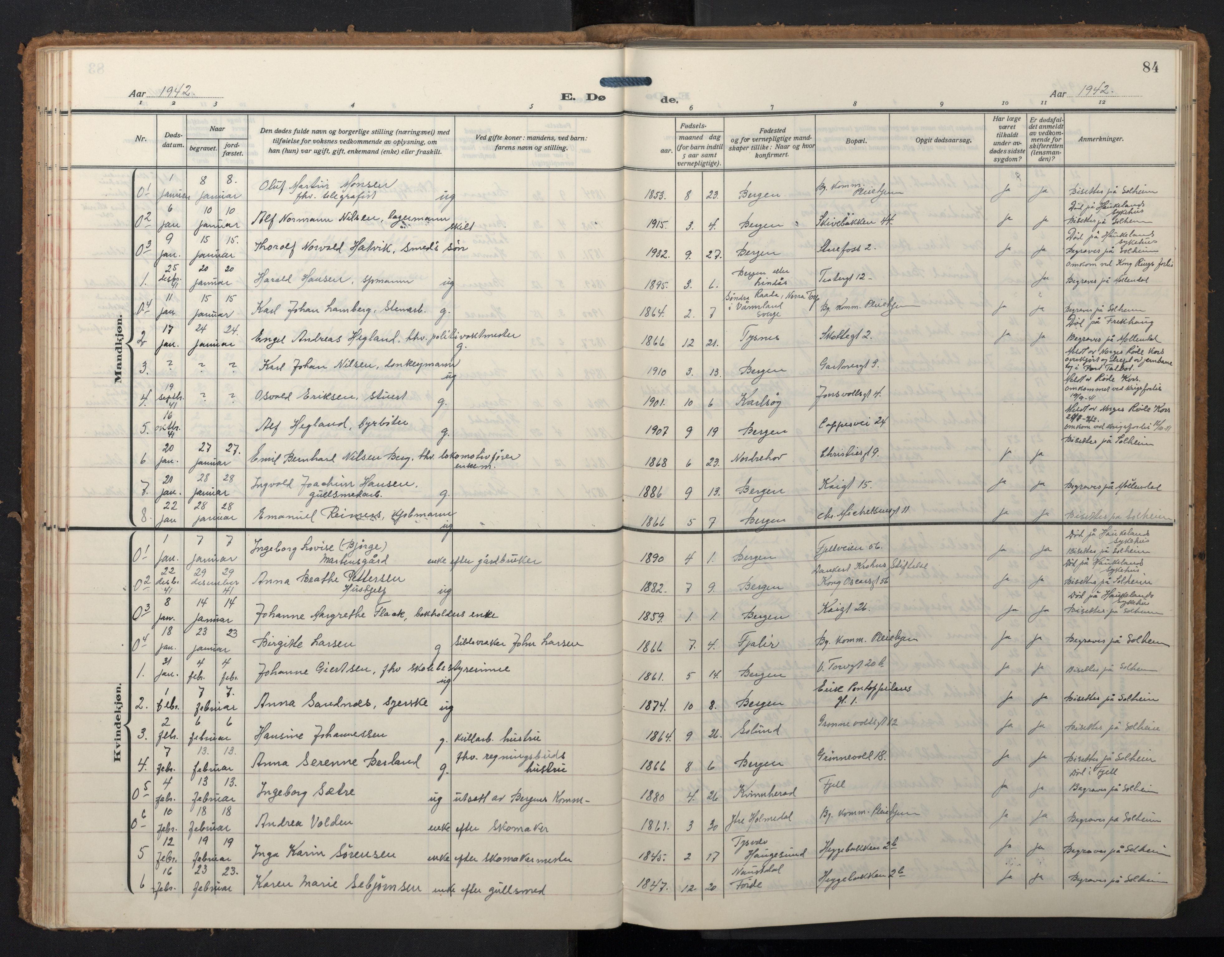 Domkirken sokneprestembete, SAB/A-74801/H/Hab/L0043: Parish register (copy) no. E 7, 1929-1965, p. 83b-84a