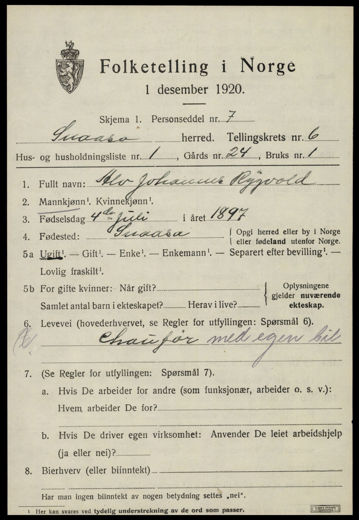 SAT, 1920 census for Snåsa, 1920, p. 2584