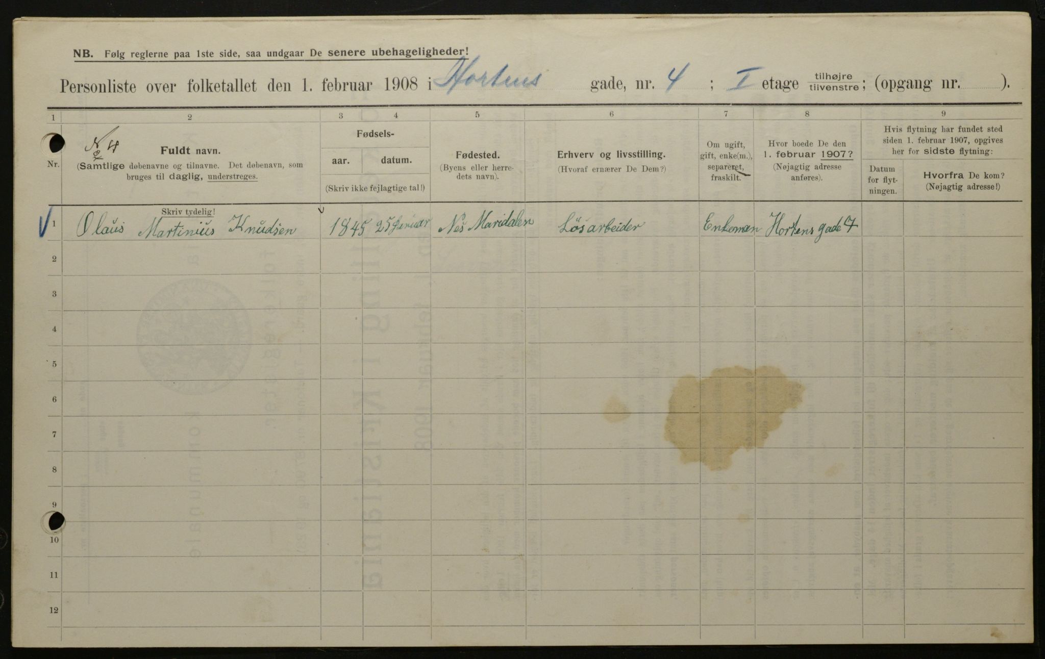 OBA, Municipal Census 1908 for Kristiania, 1908, p. 37252