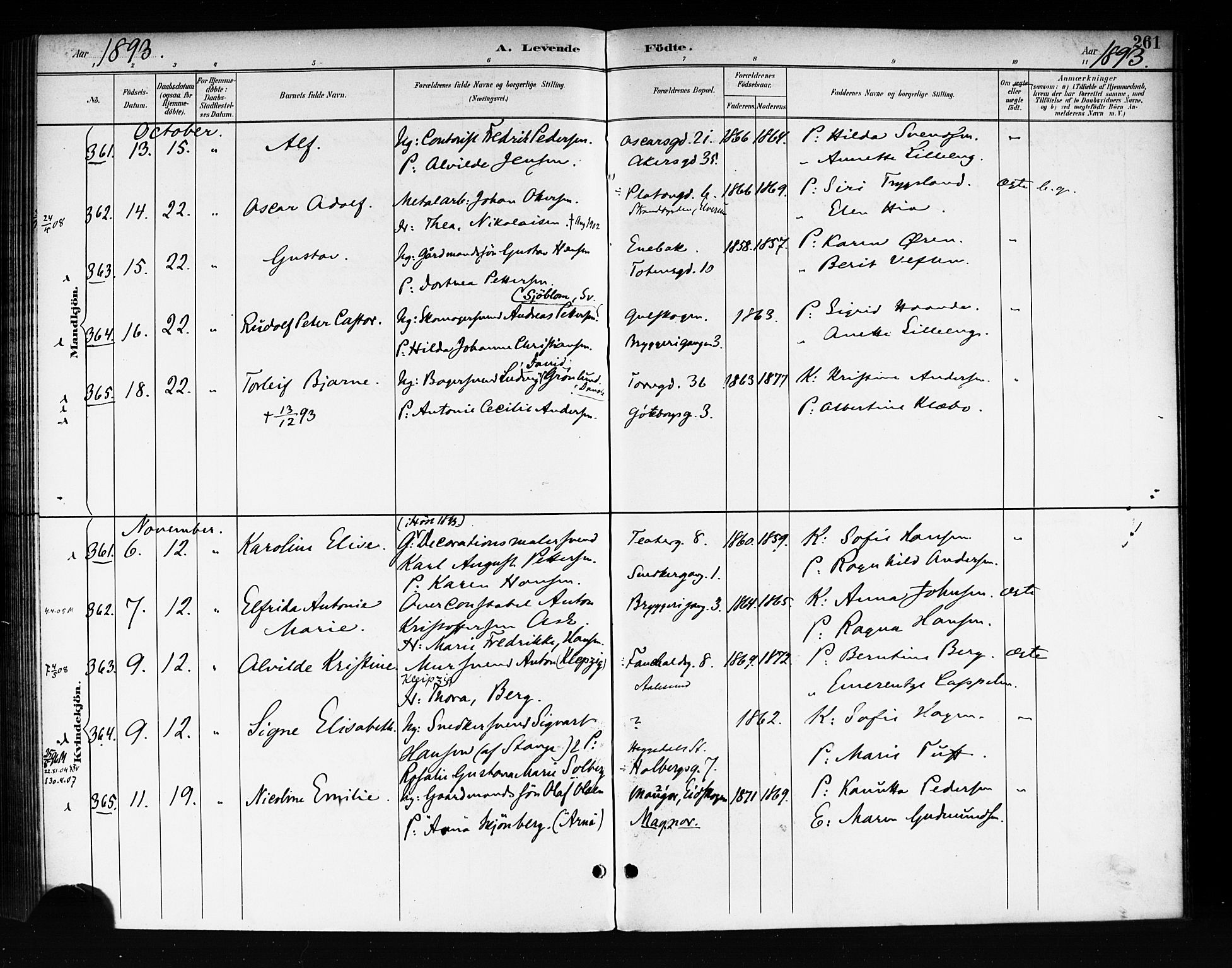 Rikshospitalet prestekontor Kirkebøker, SAO/A-10309b/F/L0008: Parish register (official) no. 8, 1890-1893, p. 261