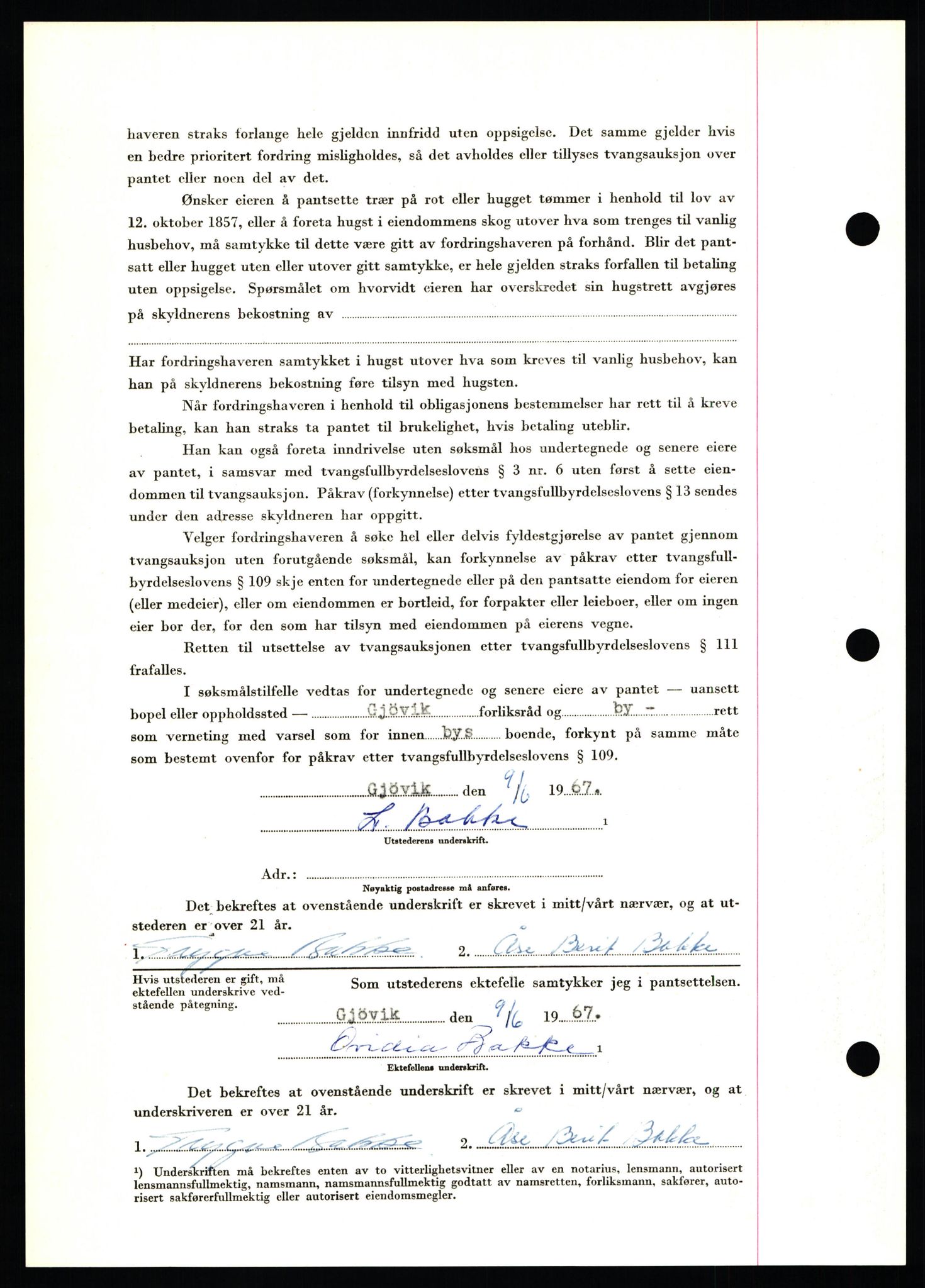 Nord-Hedmark sorenskriveri, SAH/TING-012/H/Hb/Hbf/L0071: Mortgage book no. B71, 1967-1967, Diary no: : 2620/1967