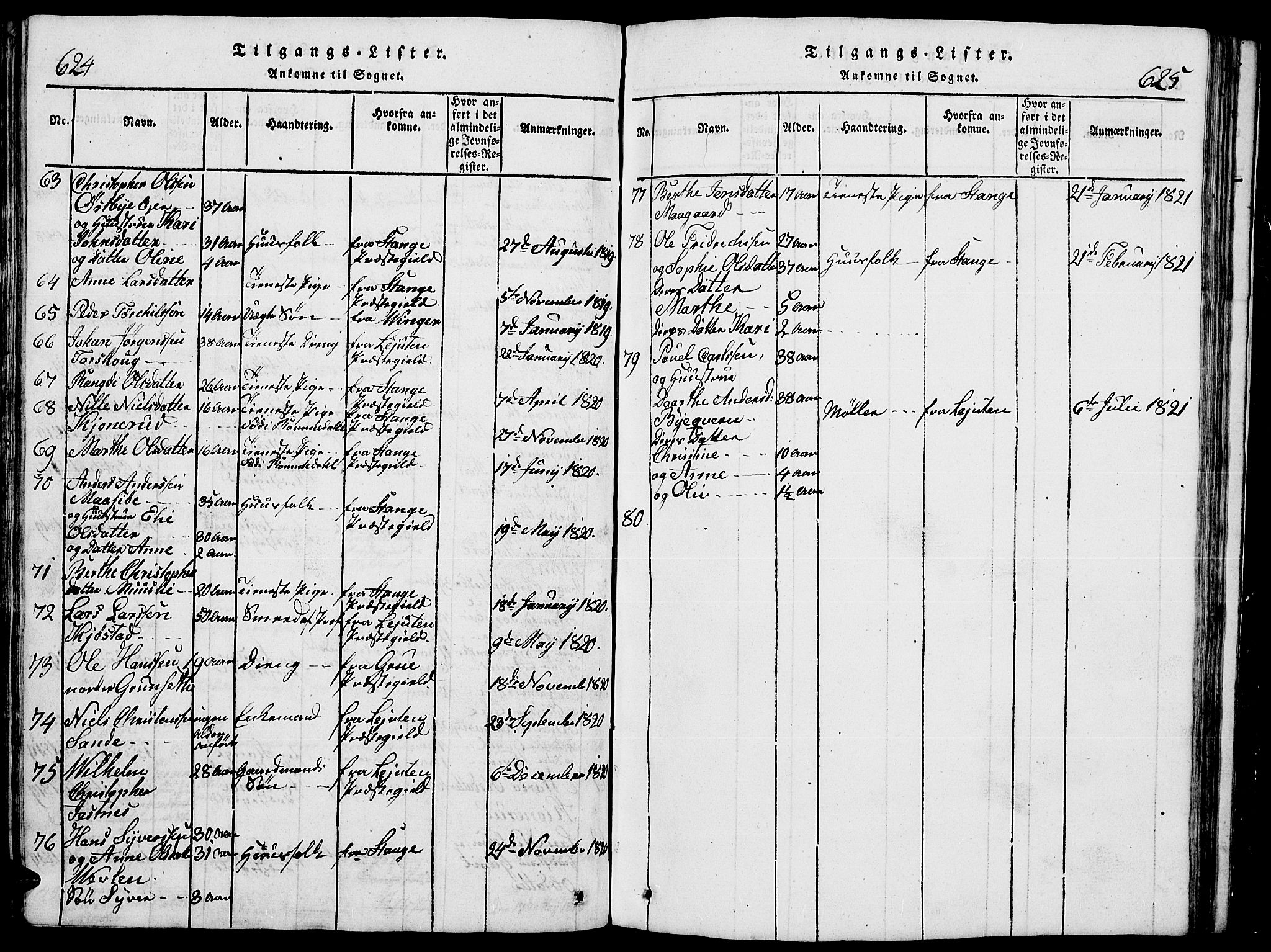 Romedal prestekontor, SAH/PREST-004/L/L0005: Parish register (copy) no. 5, 1814-1829, p. 624-625