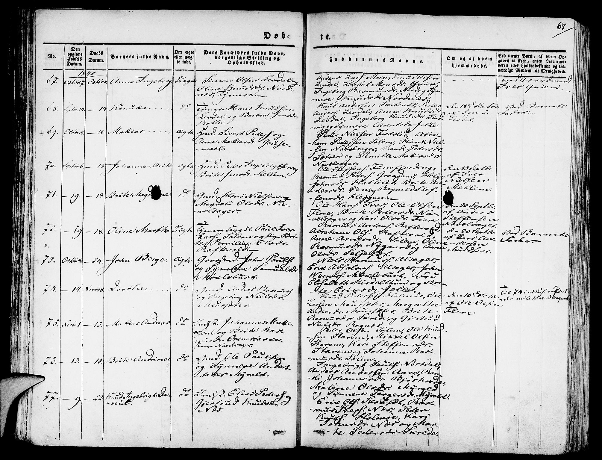 Eid sokneprestembete, AV/SAB-A-82301/H/Haa/Haaa/L0006: Parish register (official) no. A 6, 1831-1843, p. 67