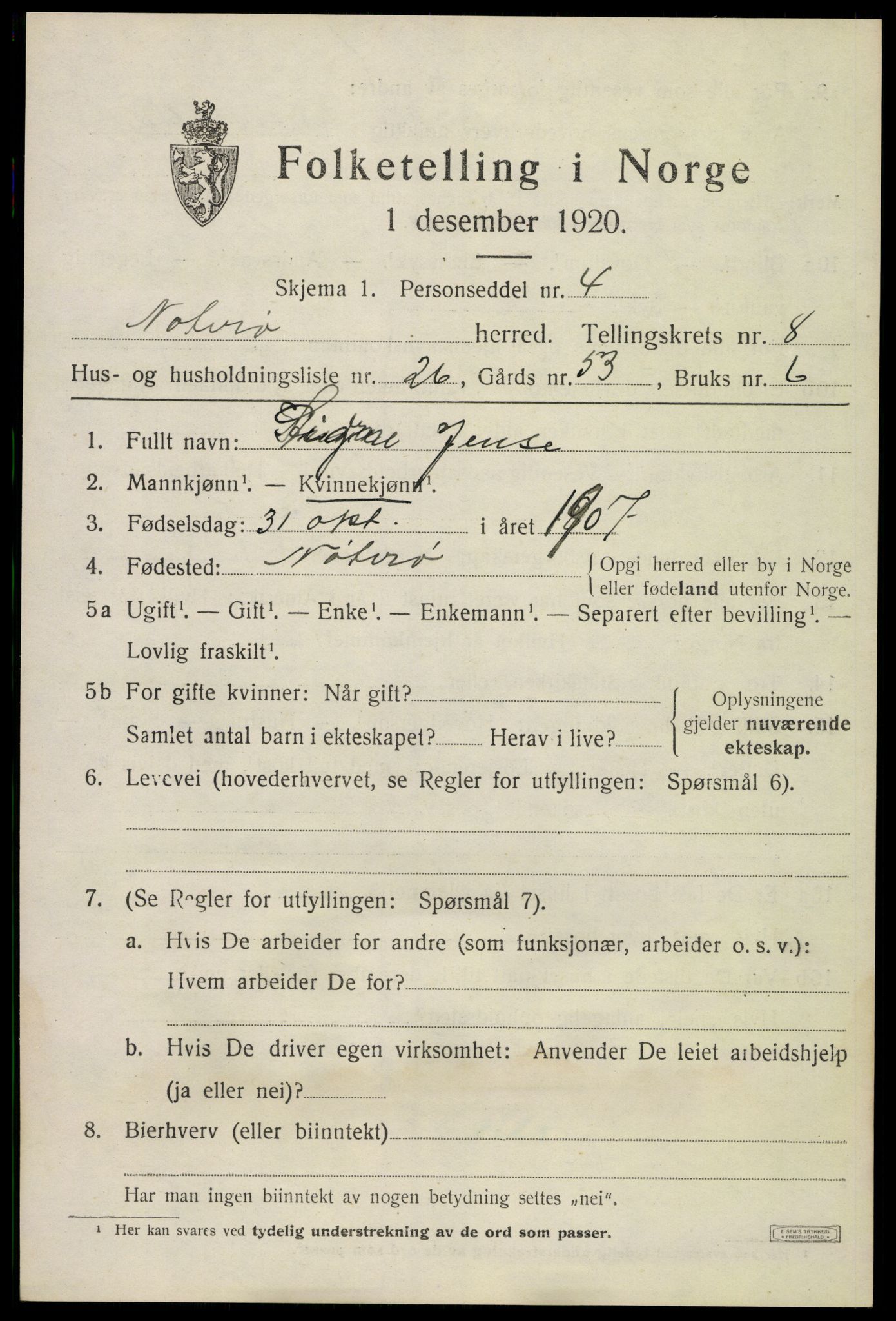 SAKO, 1920 census for Nøtterøy, 1920, p. 10675