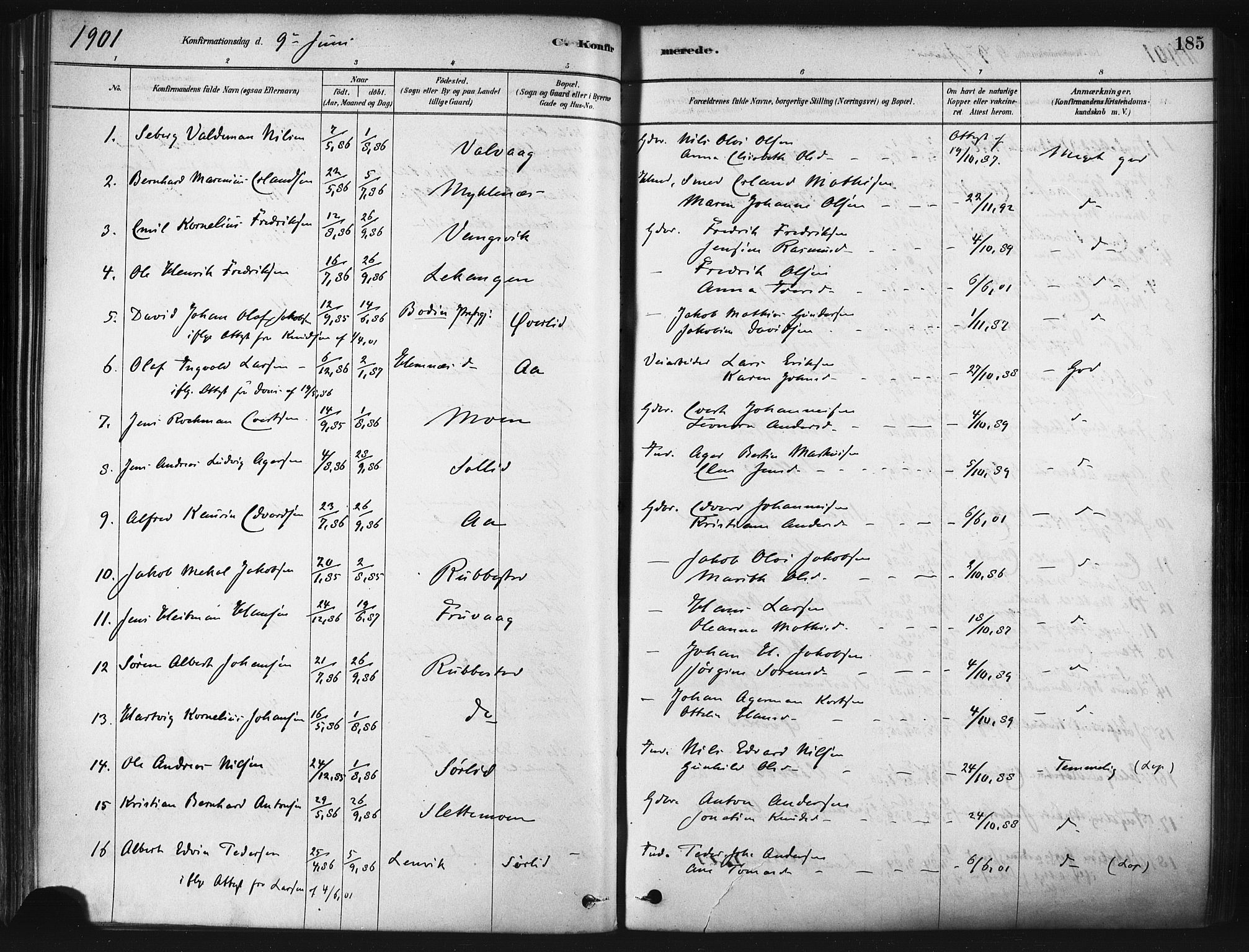 Tranøy sokneprestkontor, SATØ/S-1313/I/Ia/Iaa/L0009kirke: Parish register (official) no. 9, 1878-1904, p. 185