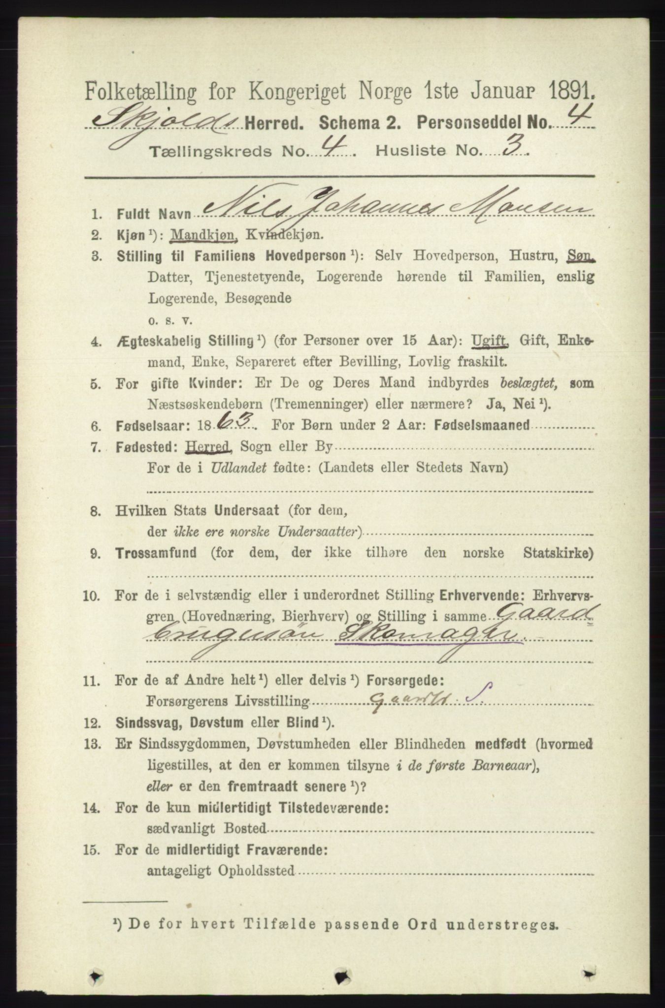 RA, 1891 census for 1154 Skjold, 1891, p. 562