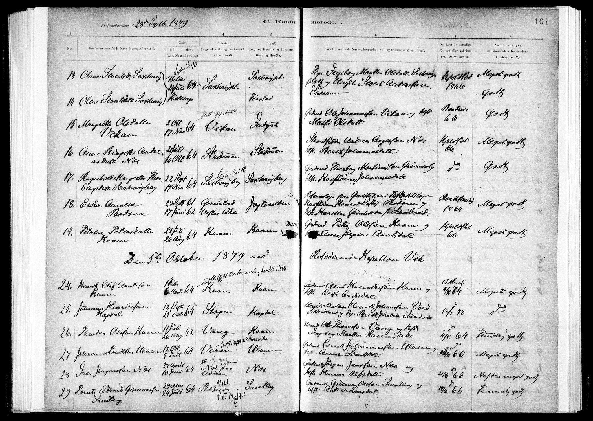 Ministerialprotokoller, klokkerbøker og fødselsregistre - Nord-Trøndelag, AV/SAT-A-1458/730/L0285: Parish register (official) no. 730A10, 1879-1914, p. 164