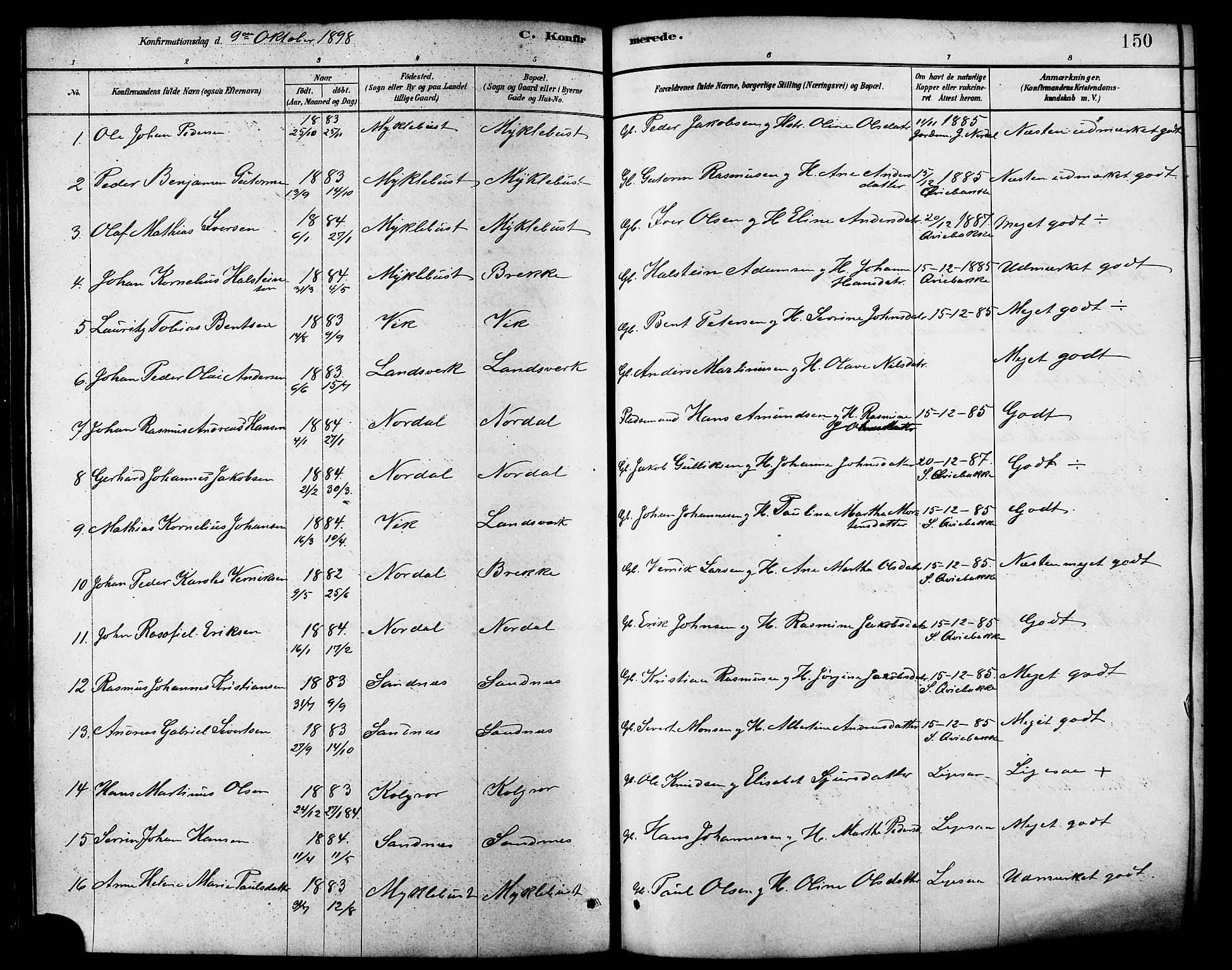 Ministerialprotokoller, klokkerbøker og fødselsregistre - Møre og Romsdal, AV/SAT-A-1454/502/L0027: Parish register (copy) no. 502C01, 1878-1908, p. 150